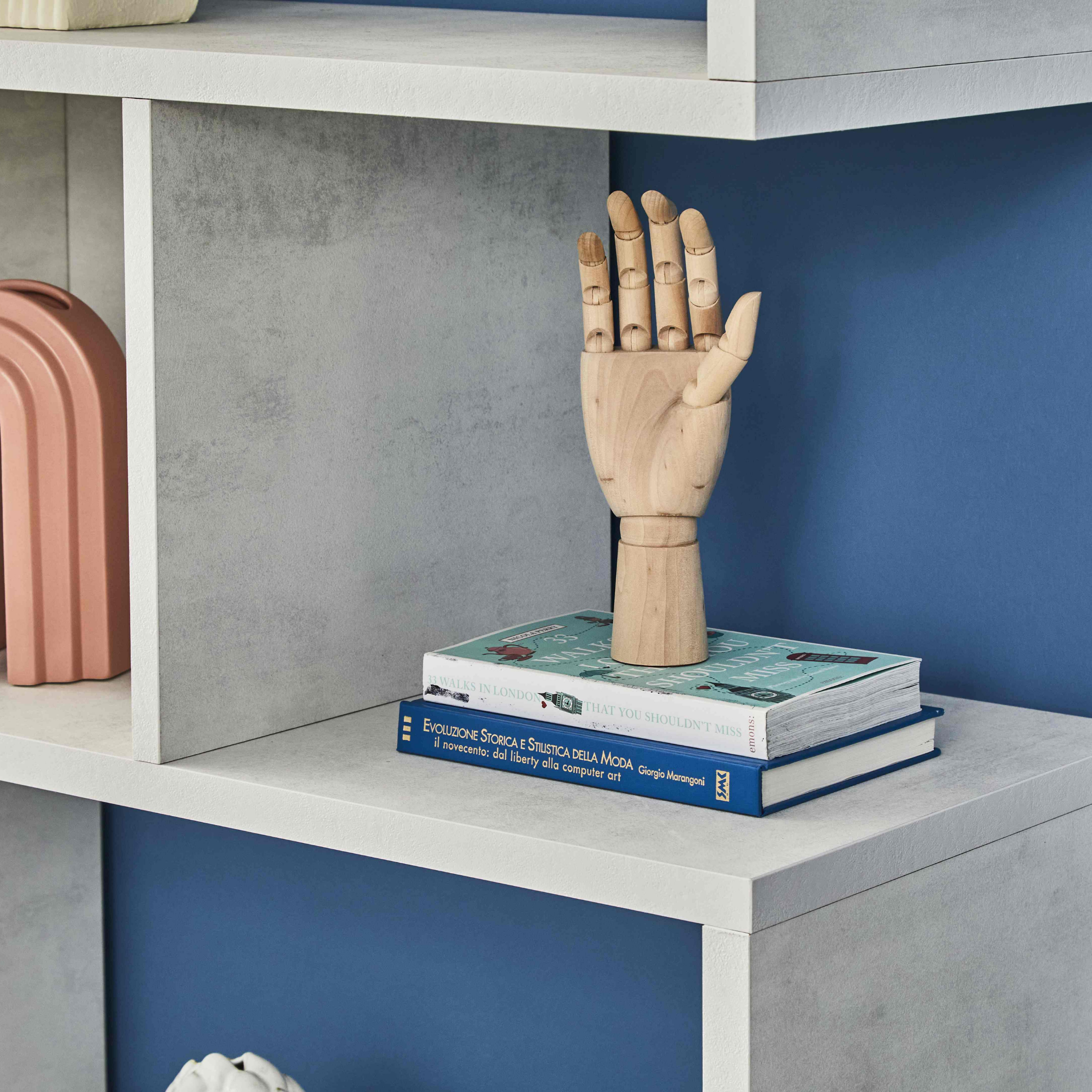 Librería modular divisoria "Riflessioni" de madera, 4 estantes, moderna 150x38 cm 144h