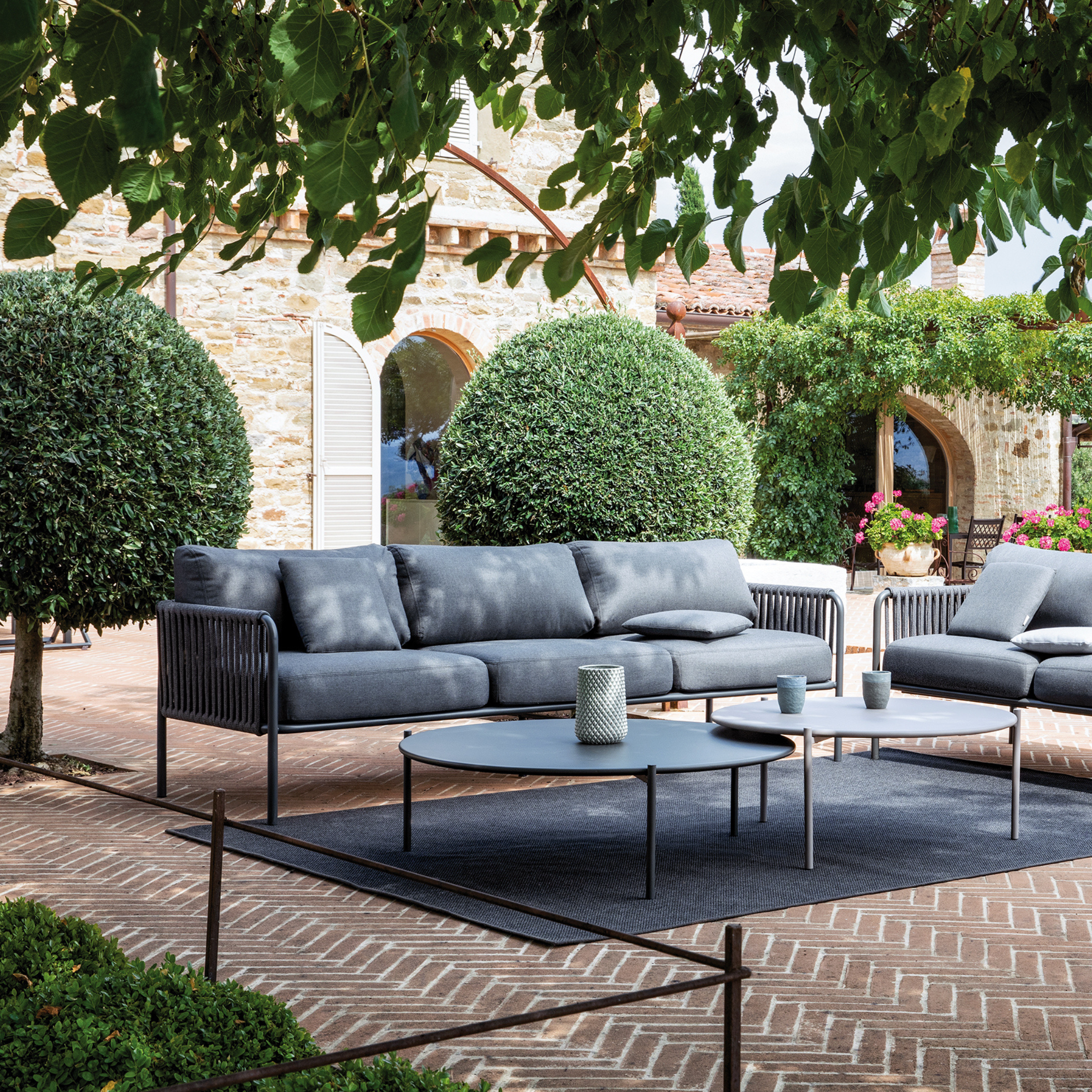 Module canapé d'angle avec dossier en corde "Key West" avec coussins 80x80 cm 64h