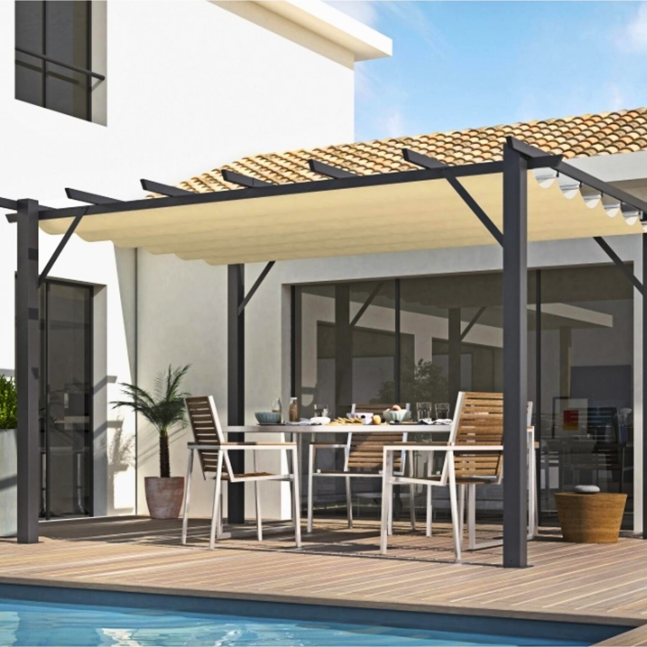 Pérgola de aluminio "Sun" con toldo corredero 400x300 cm 230h