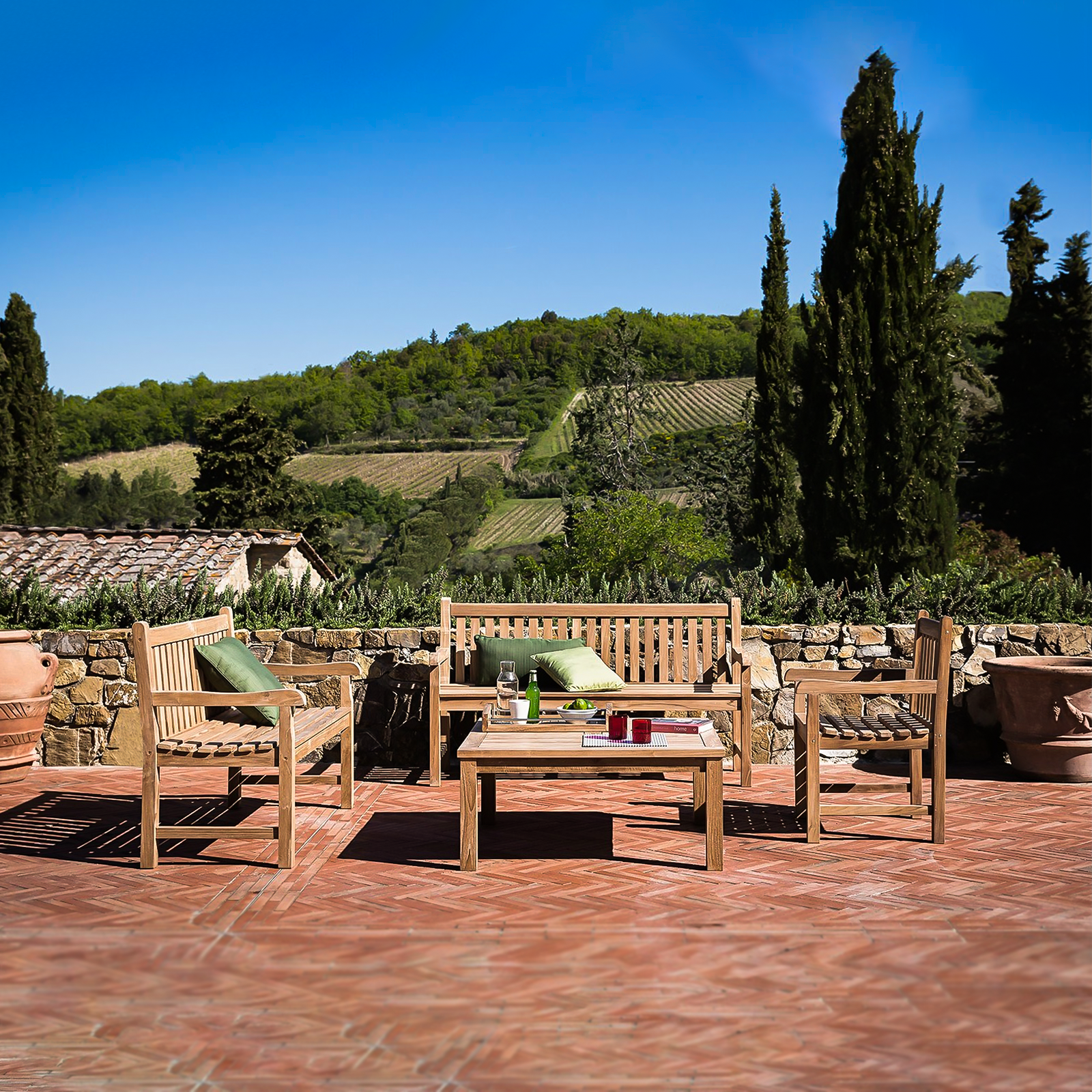 Transat Royal et banc pliant en bois massif pour jardin