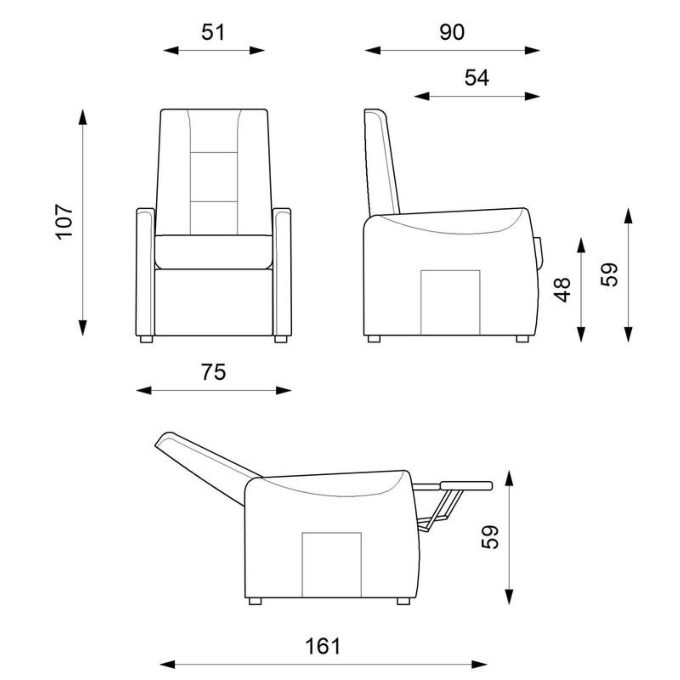Sillón reclinable "Caterina" función elevación 1 motor 75x90 cm 107h