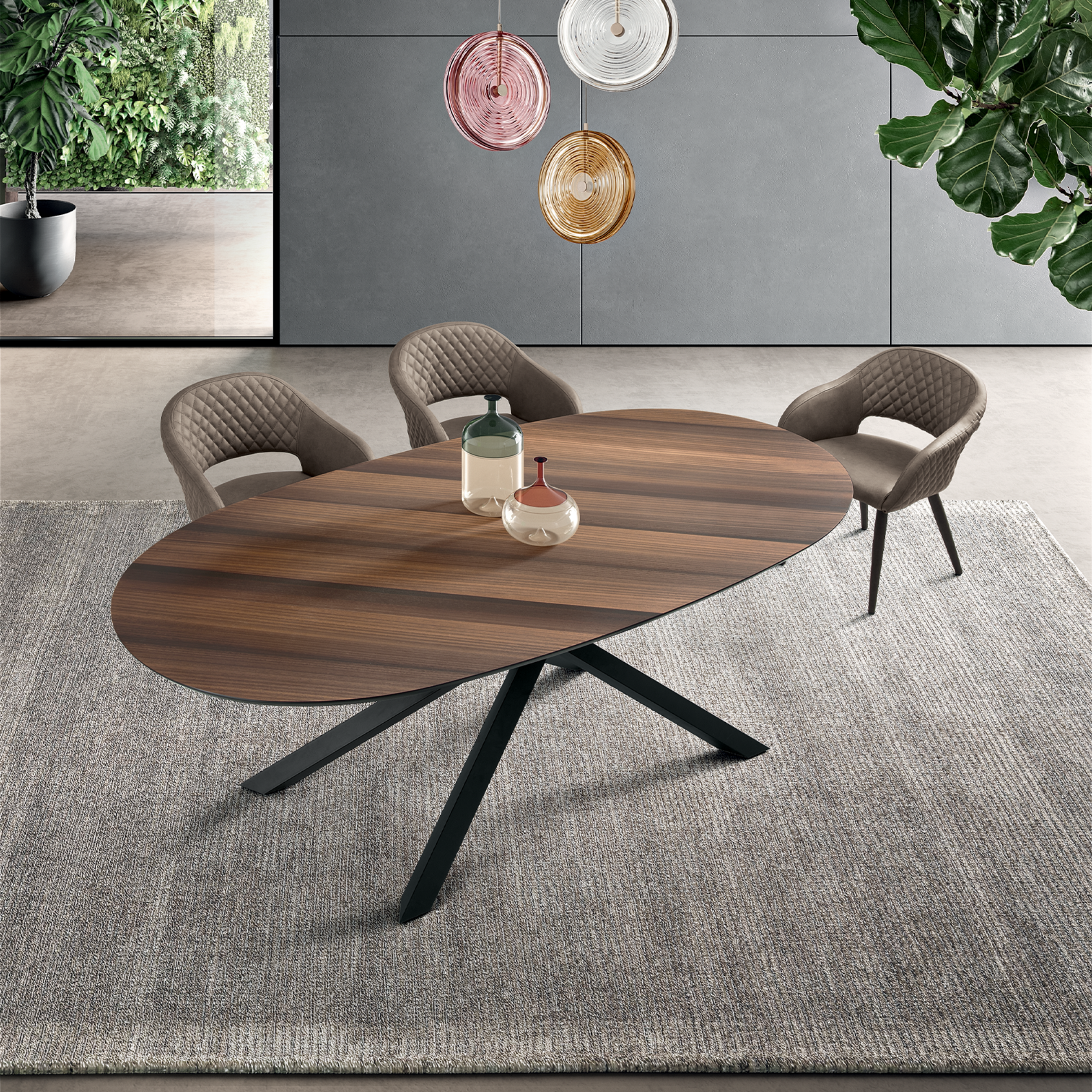 Tavolo fisso moderno da pranzo "Canyon" con base in metallo e piano in rovere cm 210x109 75h