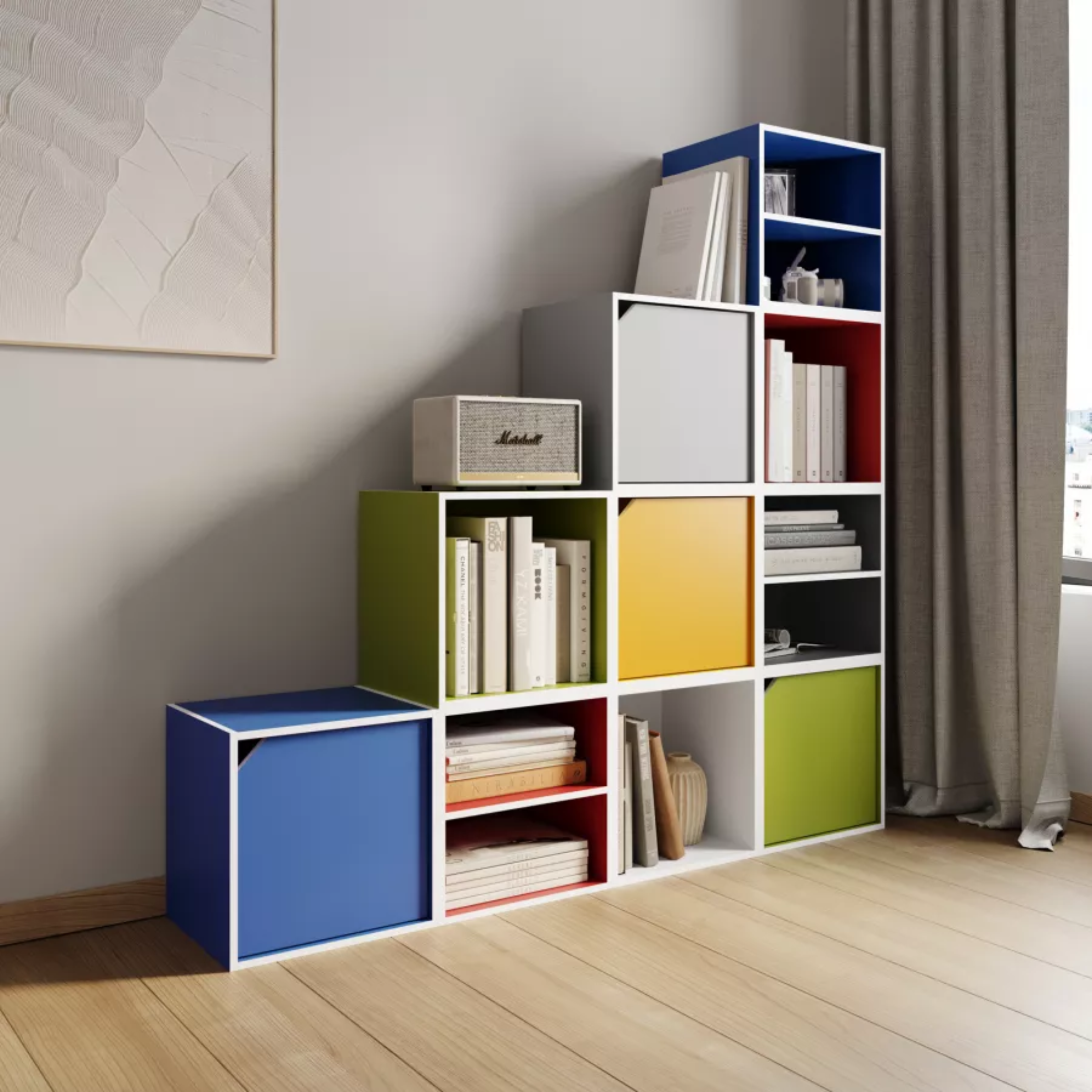 Mensola a giorno colorata "Cubo" in legno cm 35x35 29h