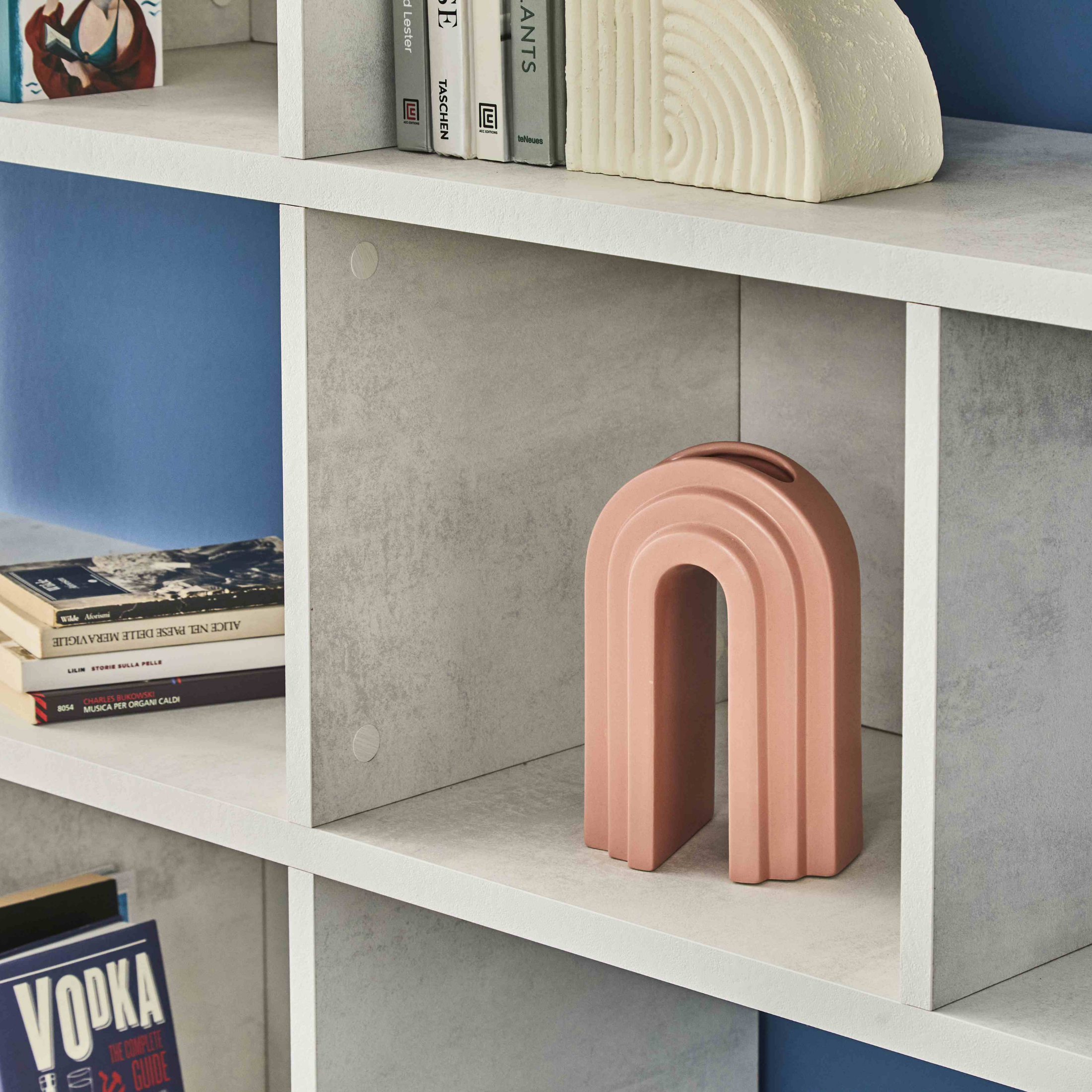 Librería modular divisoria "Riflessioni" de madera, 4 estantes, moderna 150x38 cm 144h