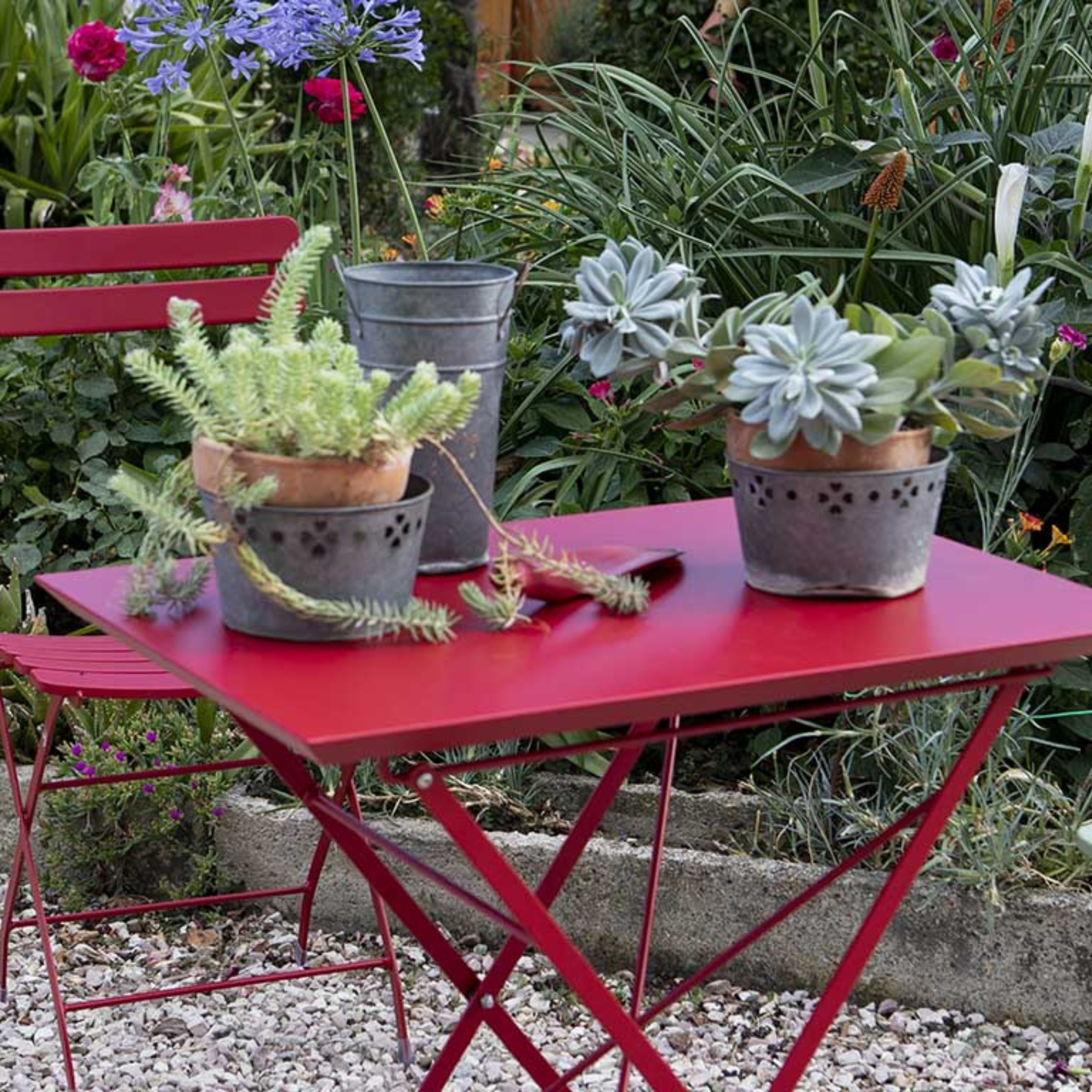 Table carrée pliante "Step" en métal galvanisé pour jardin h 75 cm