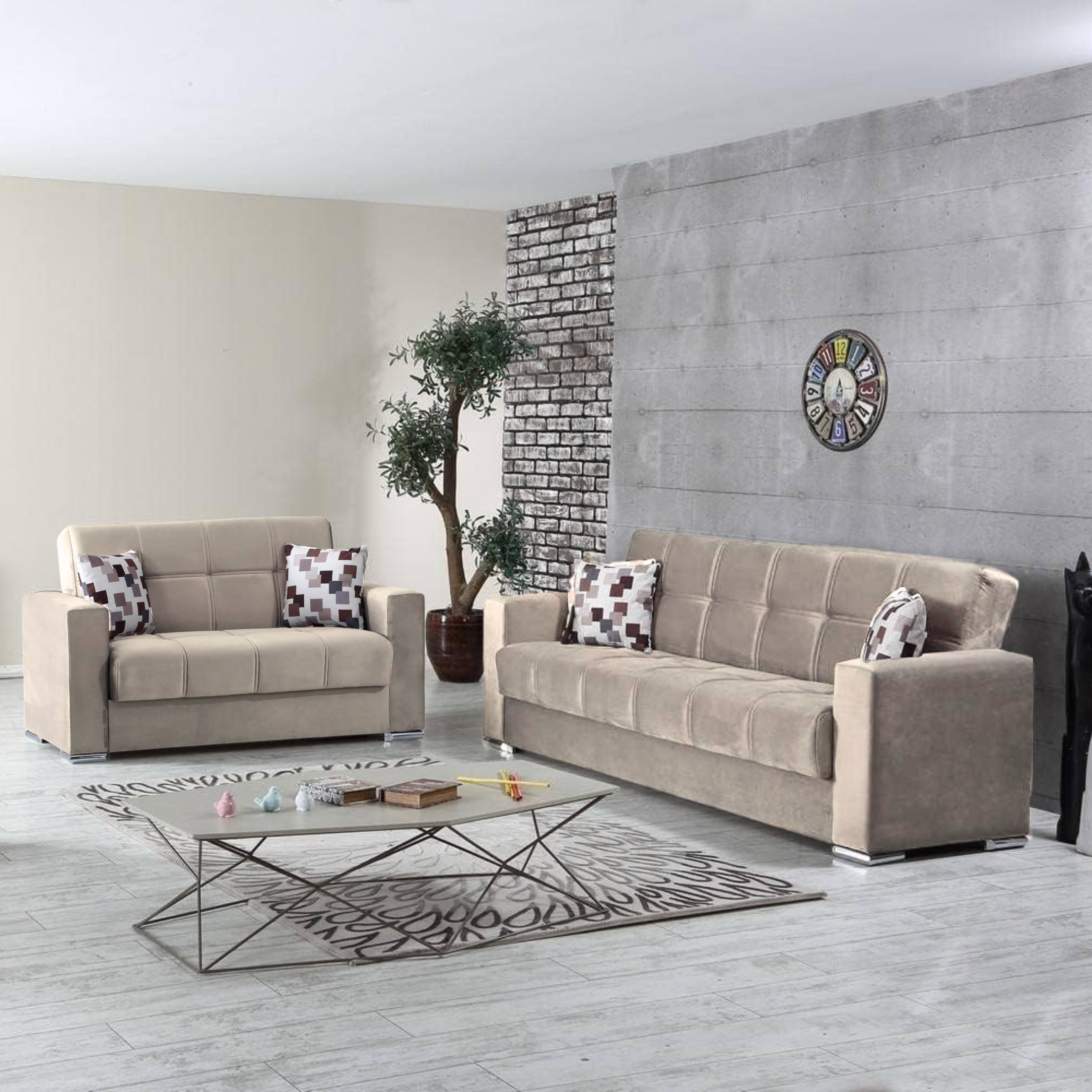 Divano 2 posti contenitore "Alba" in tessuto con piedi cromati cm 158x85 92h