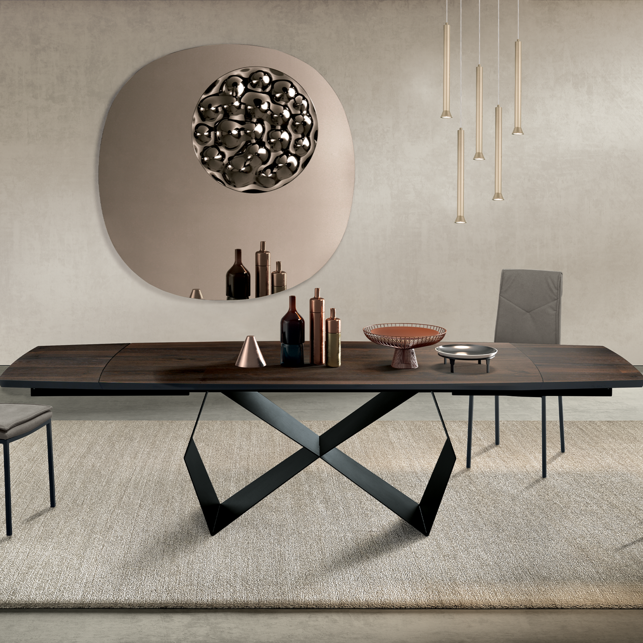 Tavolo fisso da pranzo "Reina" con base in metallo e piano in rovere cm 200x100 75h
