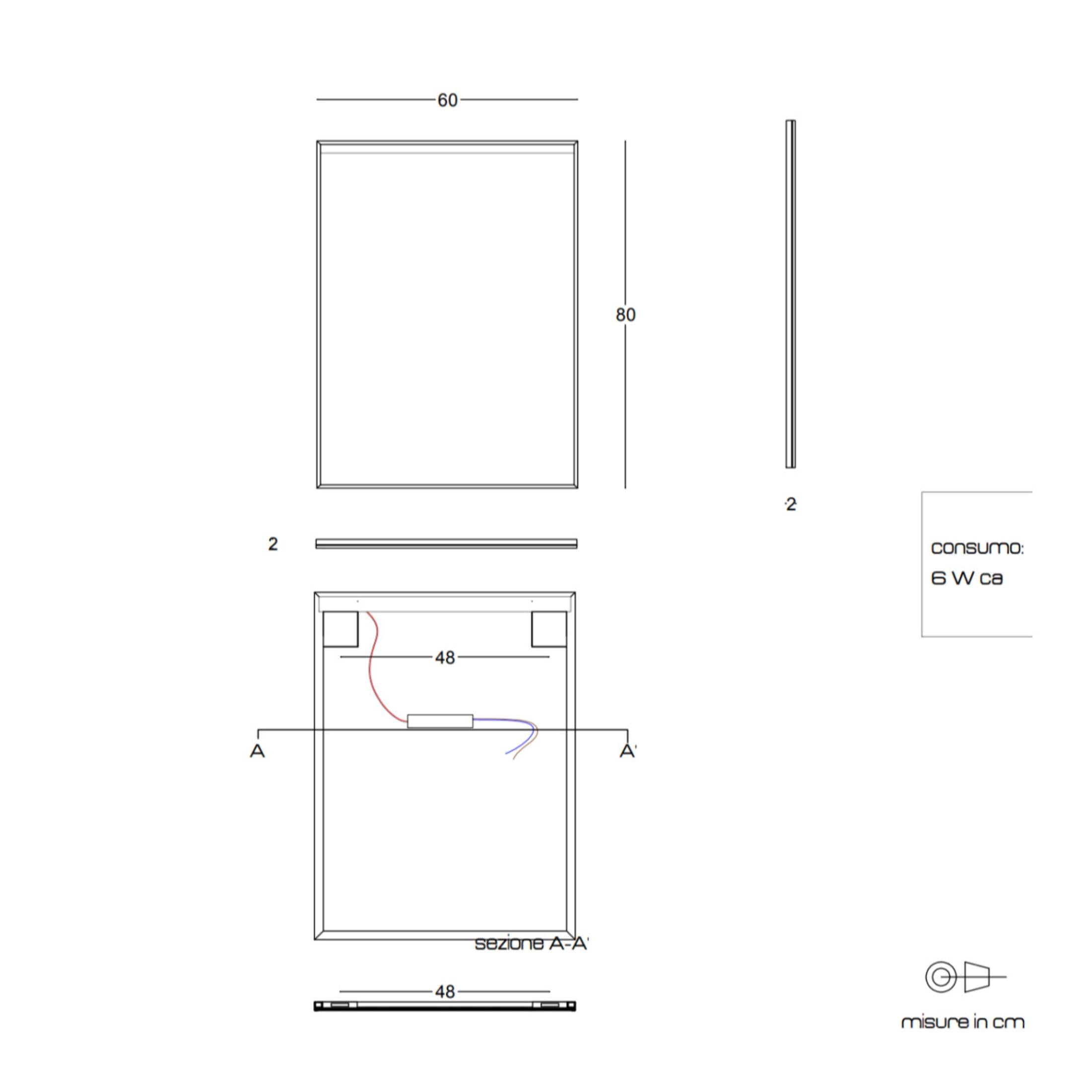 Specchio con striscia a led rettangolare "Sombra" telaio nero opaco