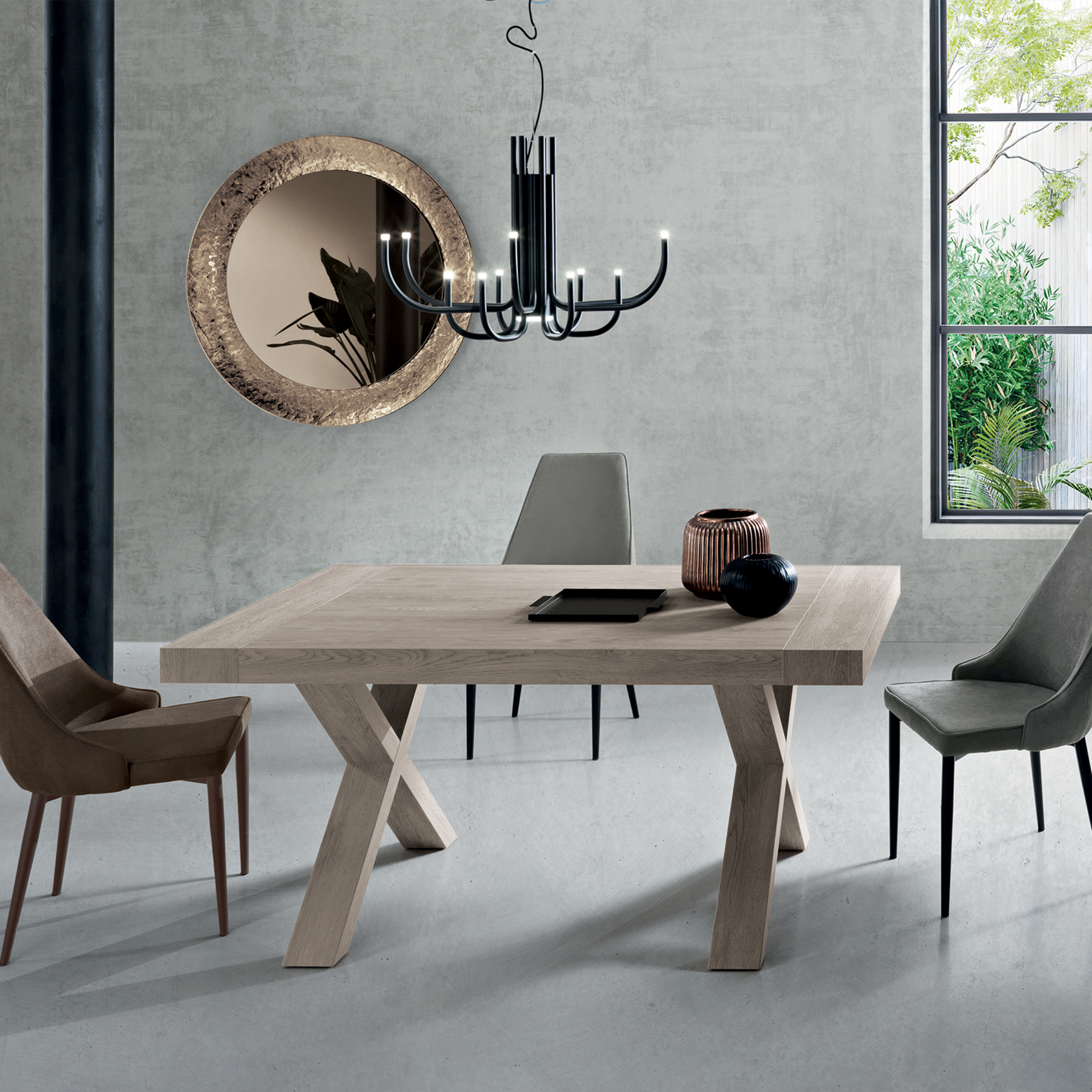 Tavolo allungabile da pranzo "Barton" con allunghe in laminato effetto legno cm 160/260x90 76h
