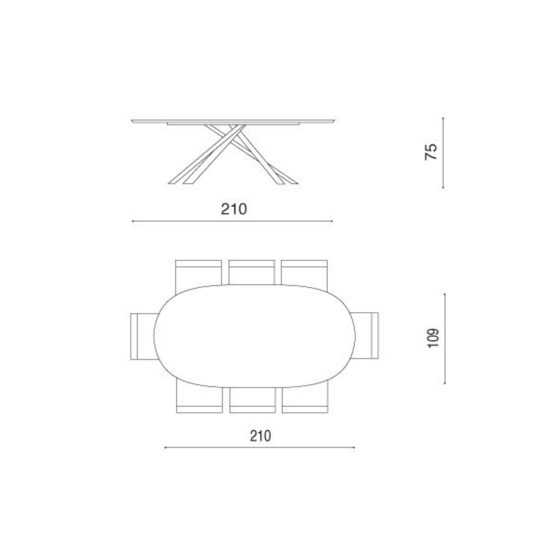 Tavolo fisso moderno da pranzo "Canyon" con base in metallo e piano in rovere cm 210x109 75h