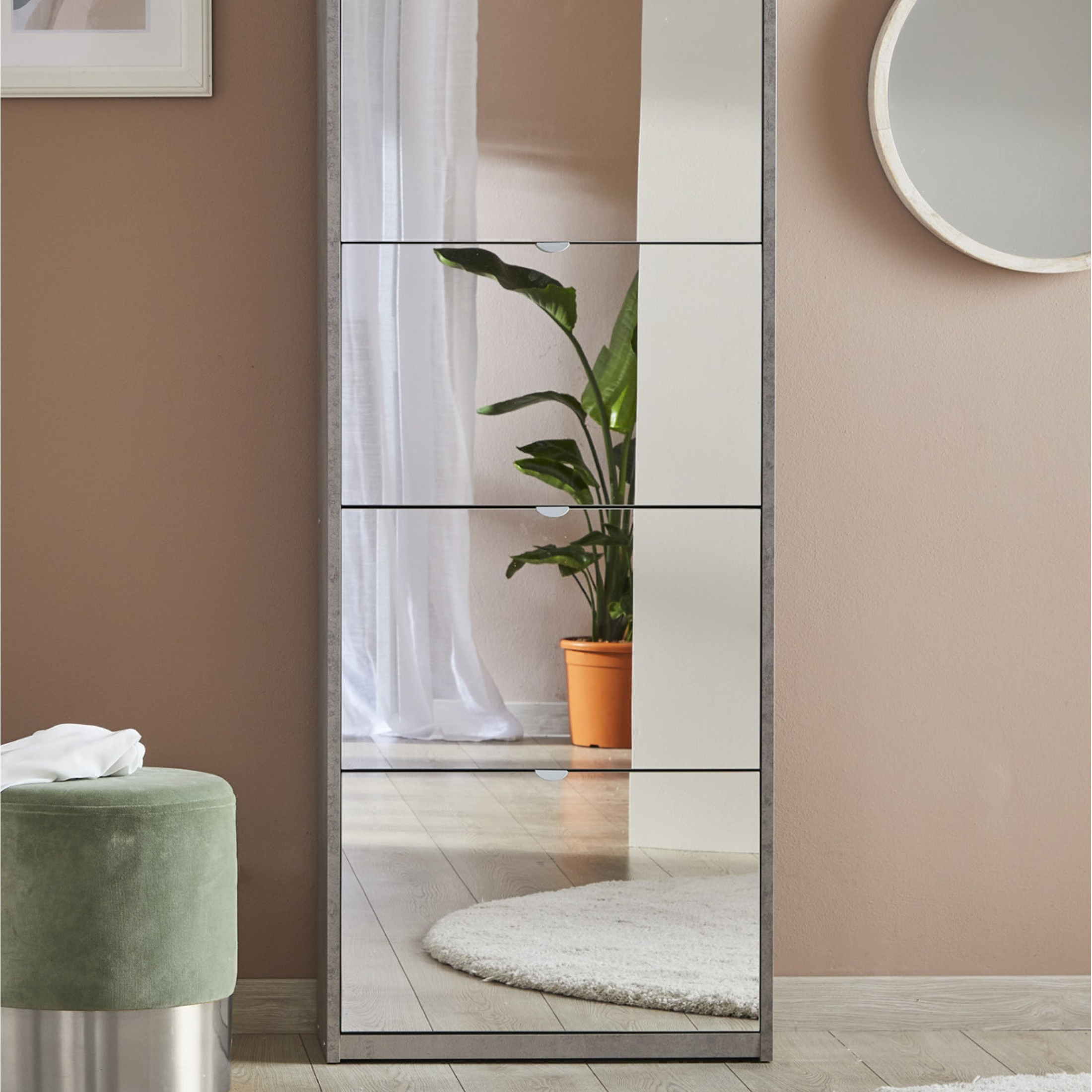 Scarpiera a specchio 4 ante "Diana1" in legno cm 63x18 154h