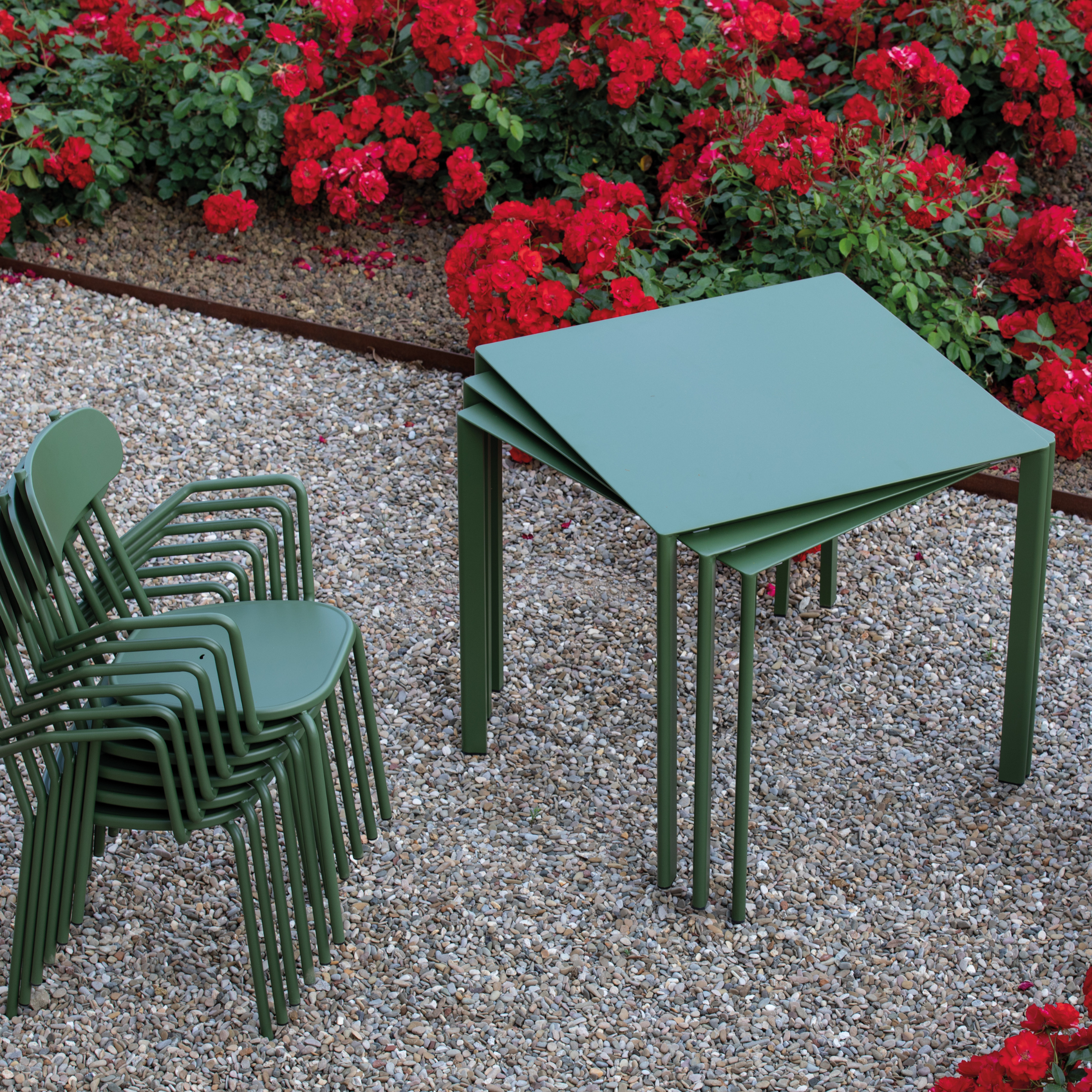Tavolo alto quadrato in metallo "Fox2" per giardino impilabile cm 60x60 110h
