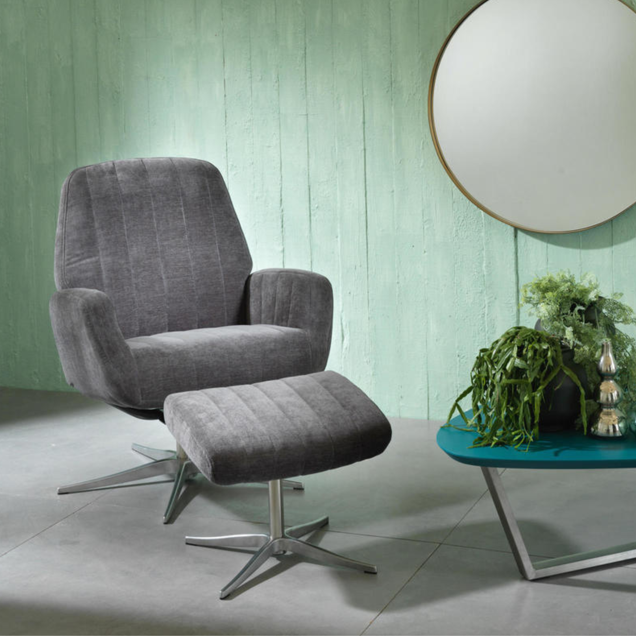 Fauteuil relaxant inclinable en velours "Alba" base chromée 70x60 cm 88h