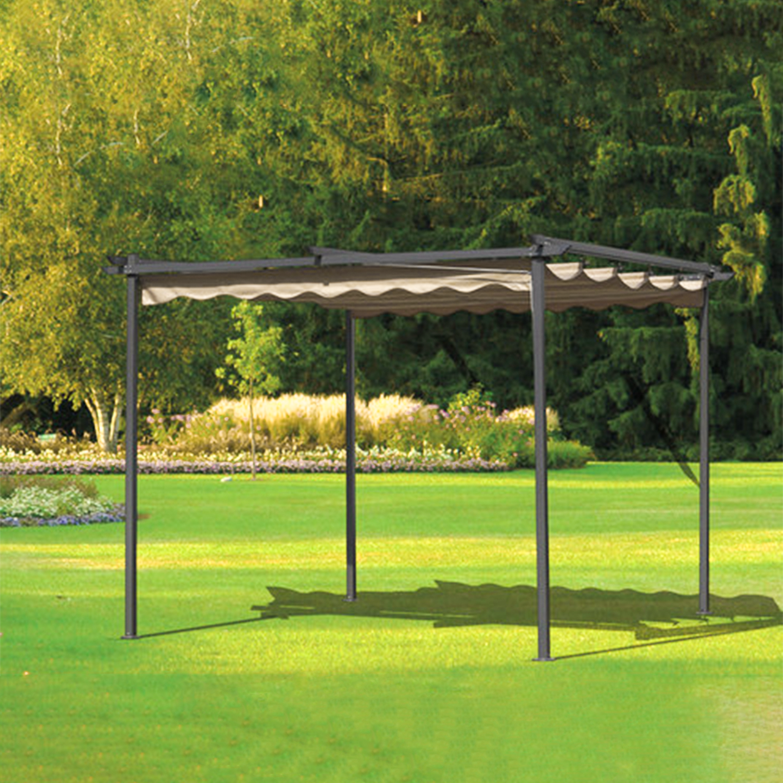 Gazebo in acciaio con telo scorrevole di copertura écru cm 300x300 220h