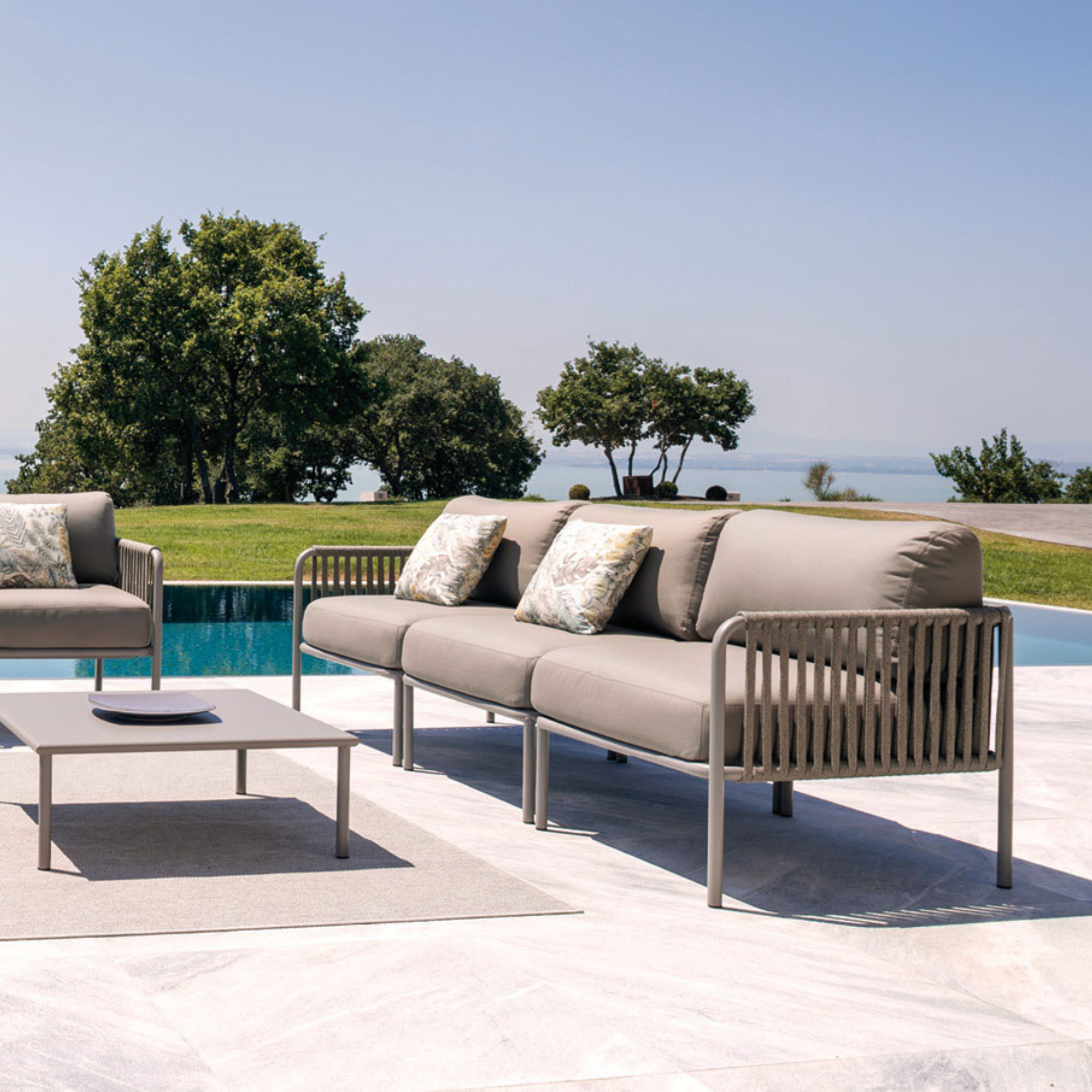 Module canapé d'angle avec dossier en corde "Key West" avec coussins 80x80 cm 64h