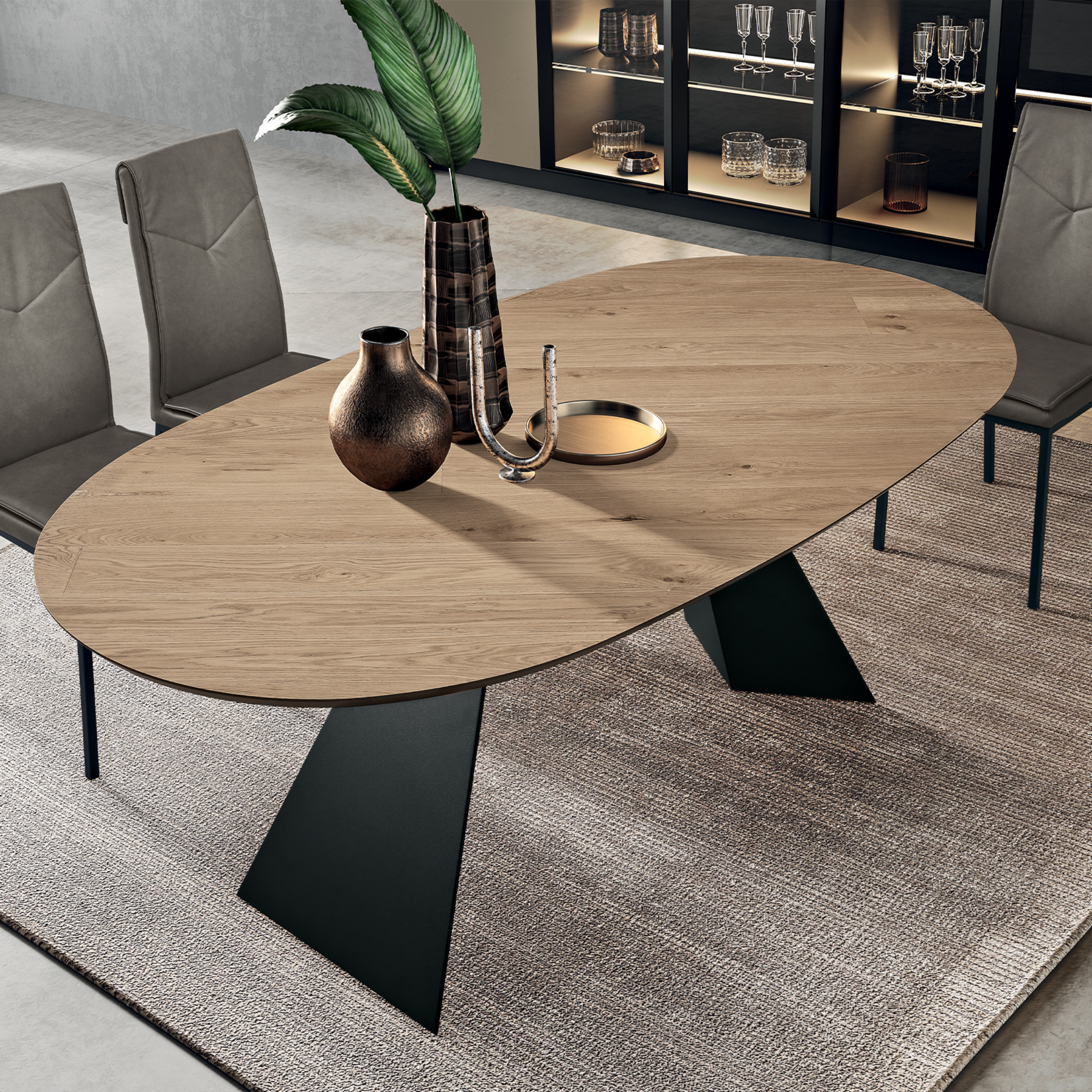 Tavolo fisso moderno da pranzo "Nargy" con base in metallo e piano in rovere cm 210x109 75h