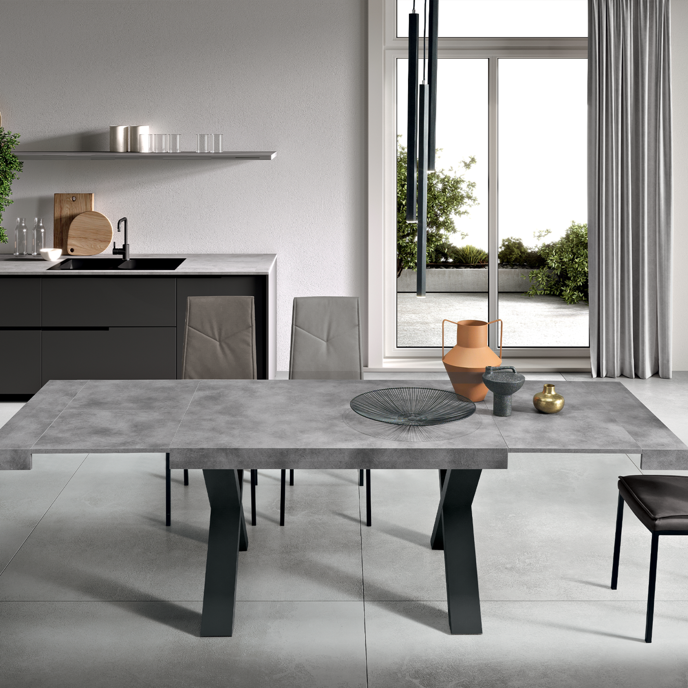 Tavolo allungabile da pranzo "Barton" con allunghe in laminato effetto legno cm 160/260x90 76h