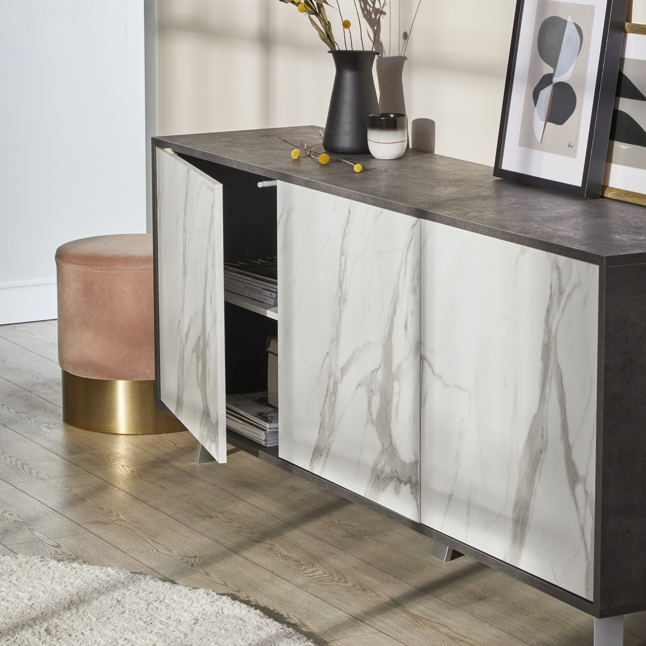 Mobile in legno 3 ante "Alex" madia push pull cm 177x41 74h