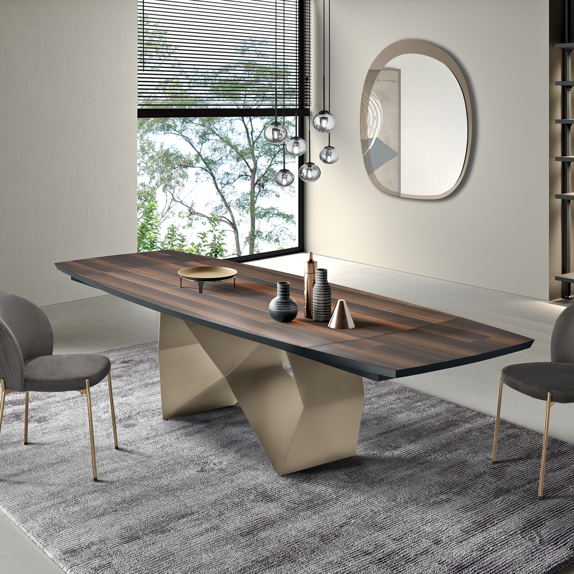 Tavolo fisso da pranzo "Reina" con base in metallo e piano in rovere cm 200x100 75h