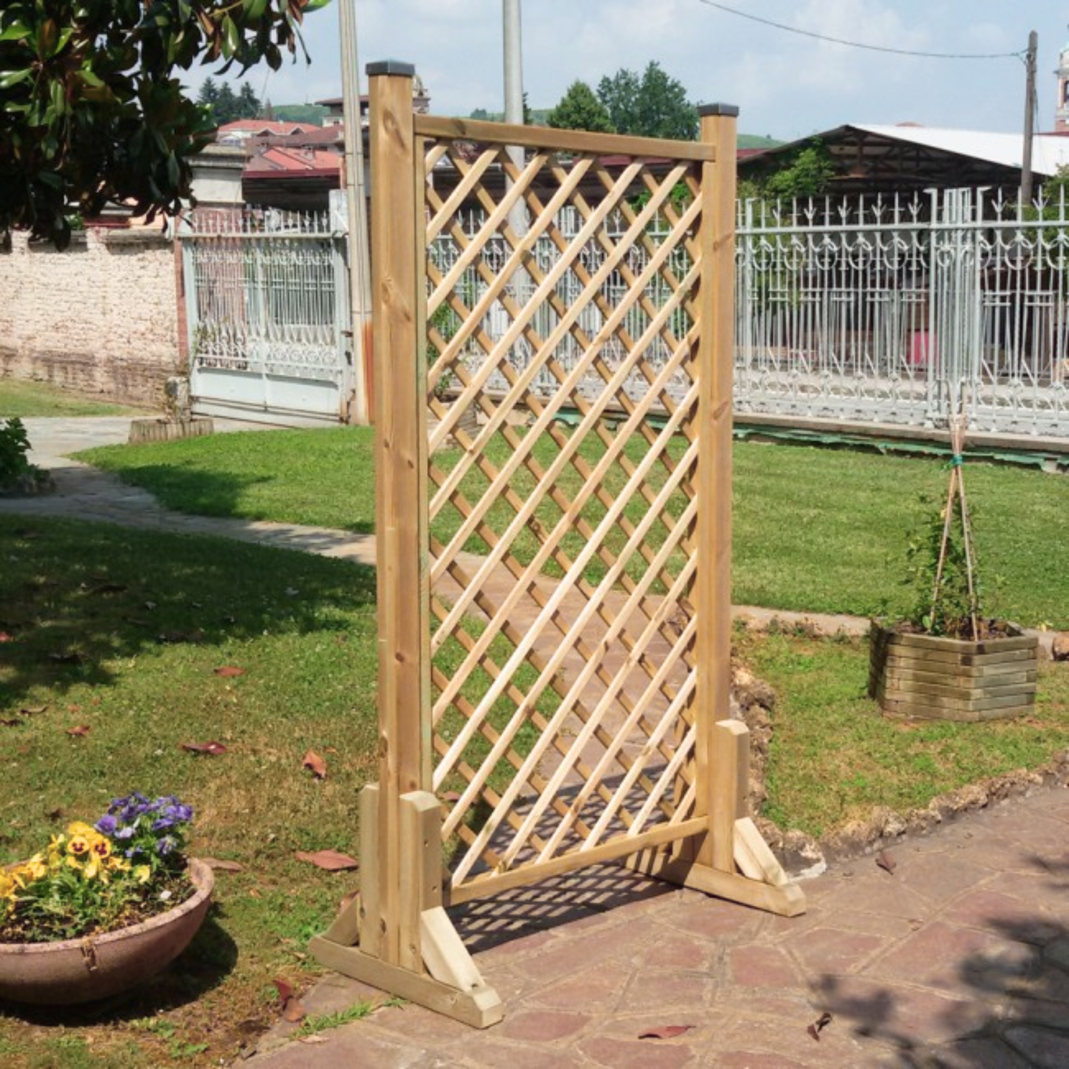 2 pz di piedino per pannello grigliato o frangivento in legno impregnato cm 60x4,5 30h