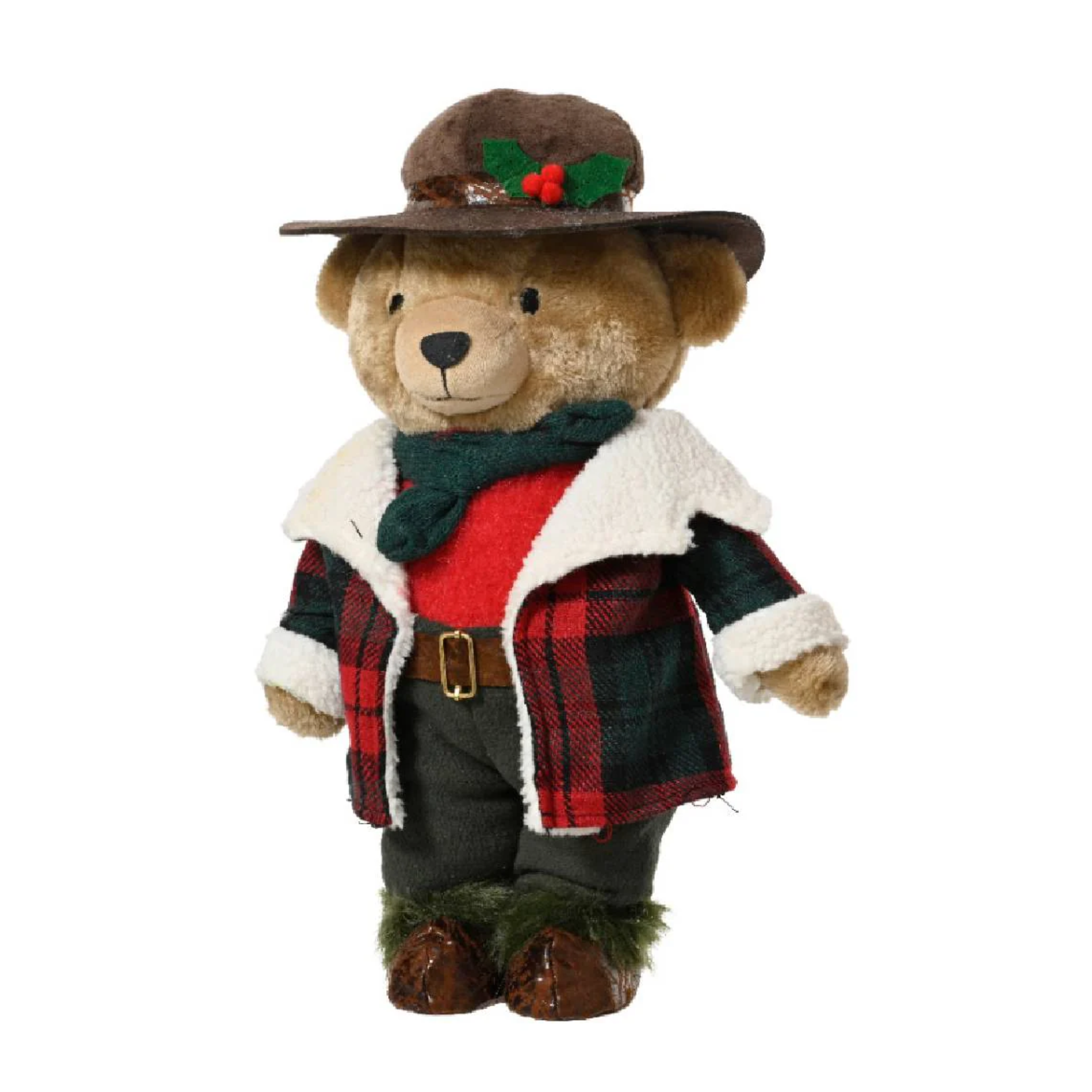 Orsacchiotto country "Teddy" con cappotto e cappello, decorazioni natalizie in poliestere cm 18x14 31h