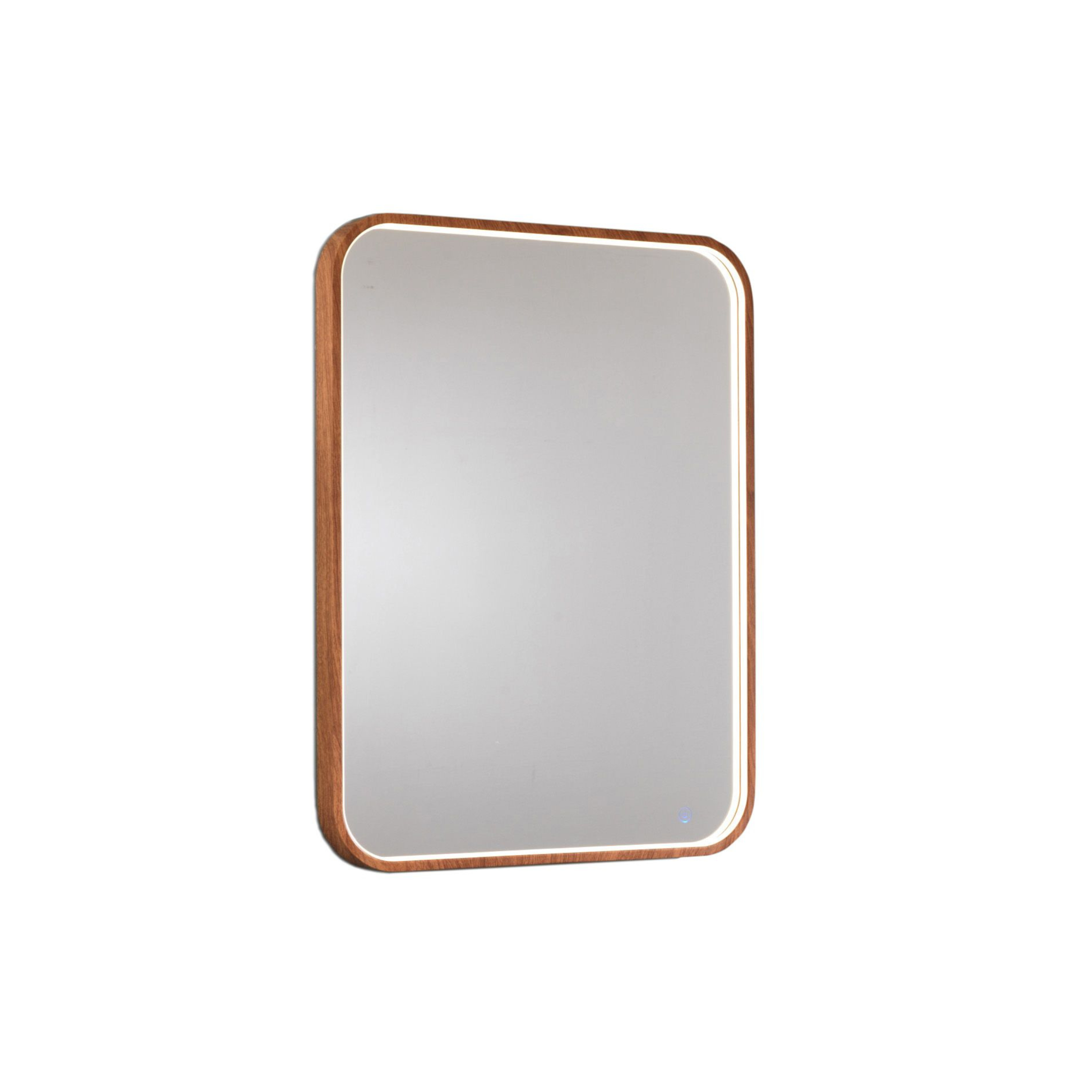 Specchio led da parete "Ohm" cornice in alluminio effetto legno cm 60x5 80h