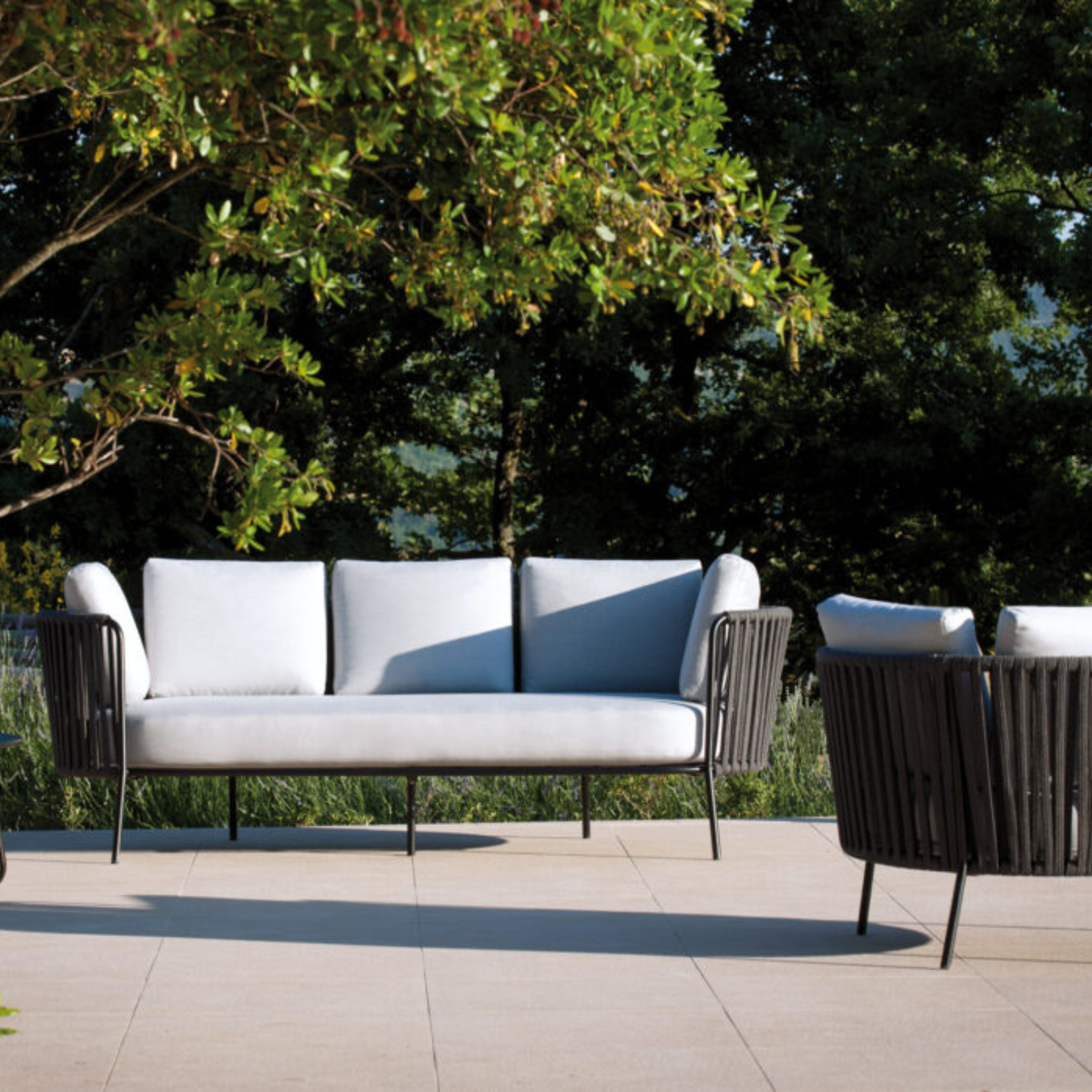 Divano 3 posti in corda e acciaio inox "Daisy Rope" sofà lounge da giardino cm 220x80 71h