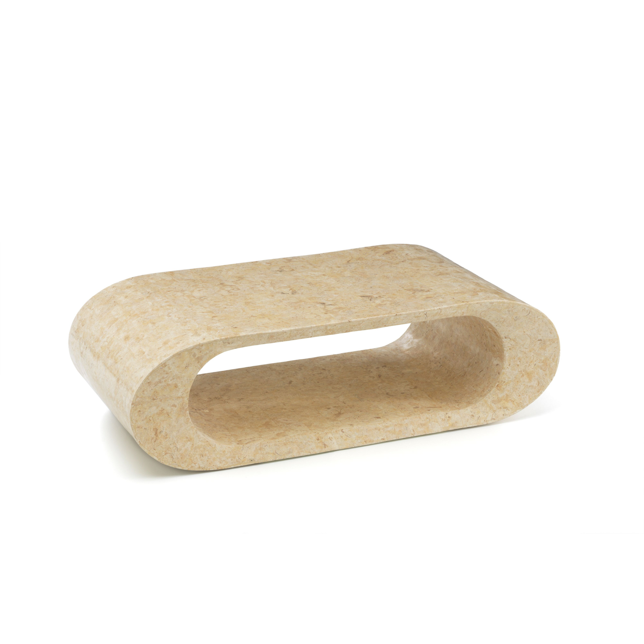 Tavolino basso porta tv moderno in pietra fossile "Tay" cm 120x62 35h