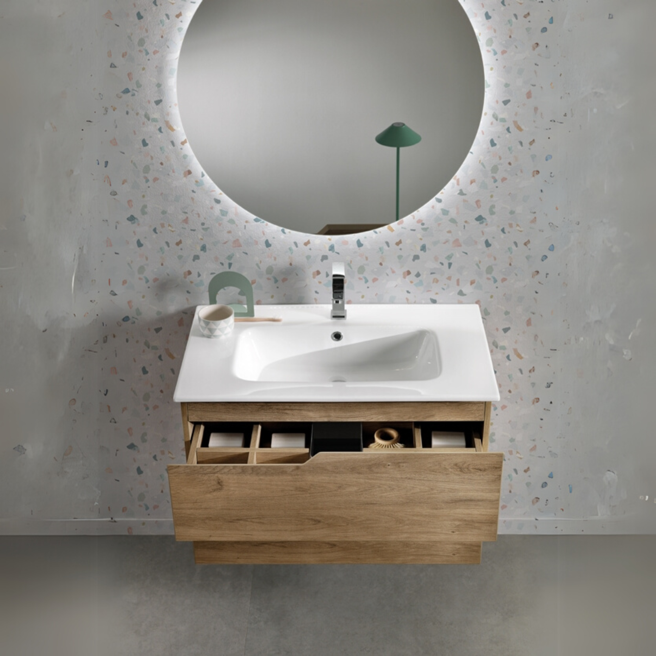 Meuble de salle de bain suspendu "Bora 80" lavabo miroir LED moderne 2 tiroirs