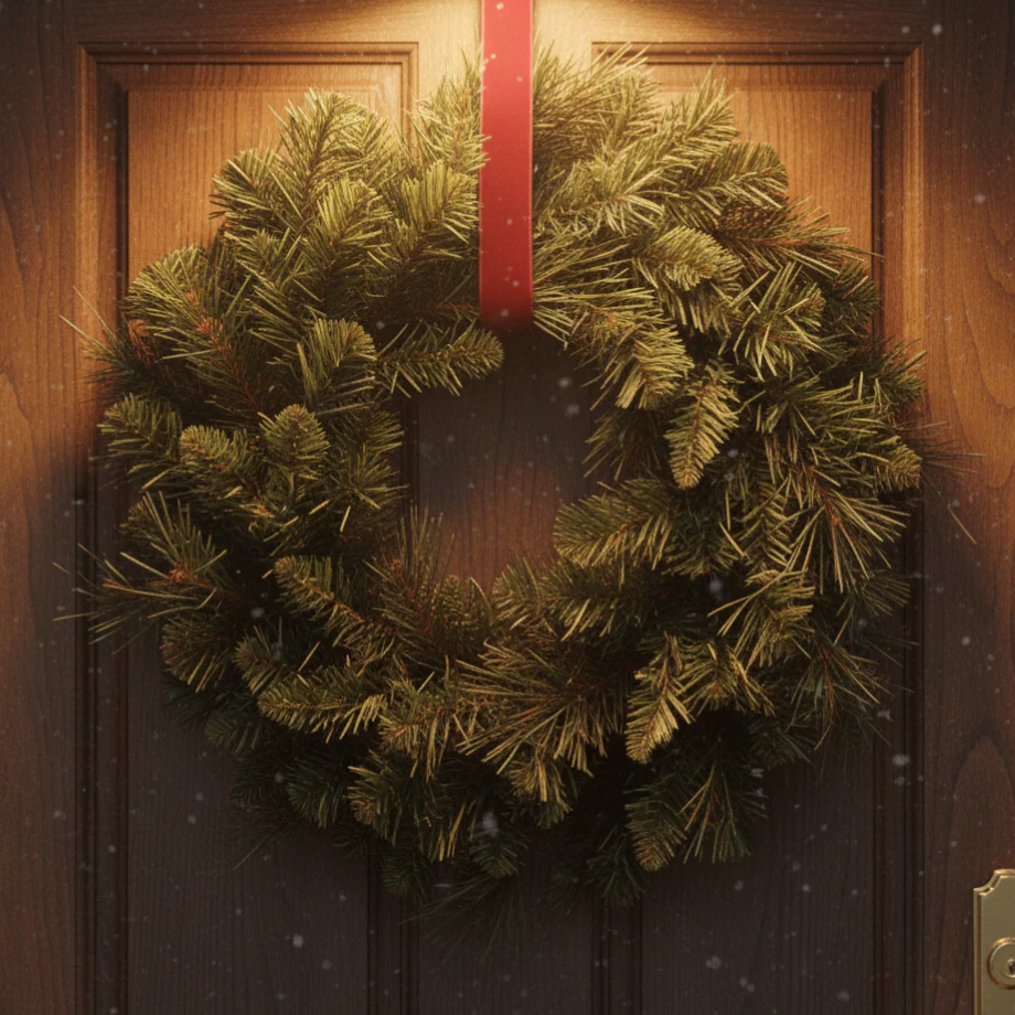 Ghirlanda dietro porta "Jolly" in PP effetto aghi di pino, corona per decorazioni natalizie