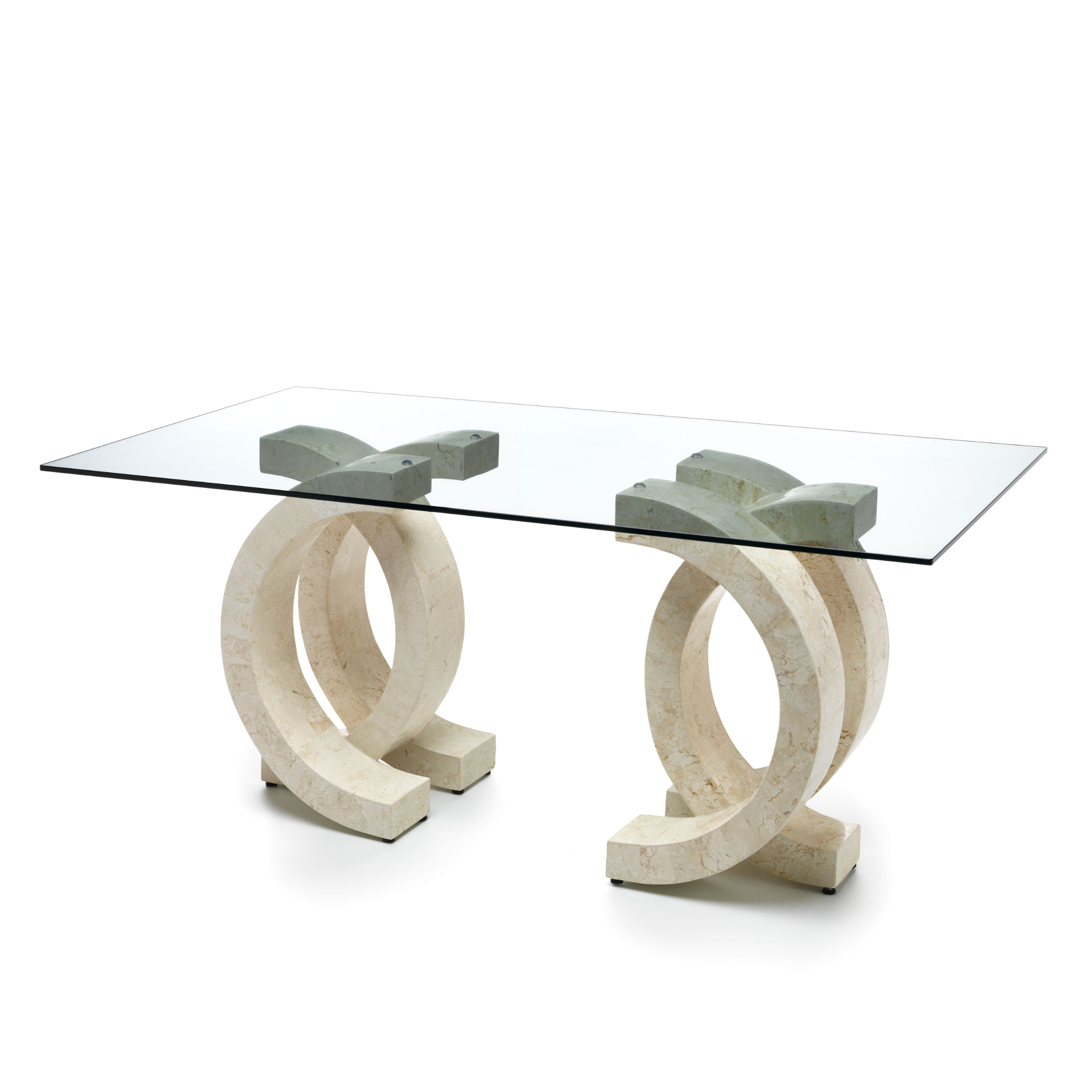 Tavolo da pranzo in pietra "Coco" top in vetro temperato cm 180x100 76h