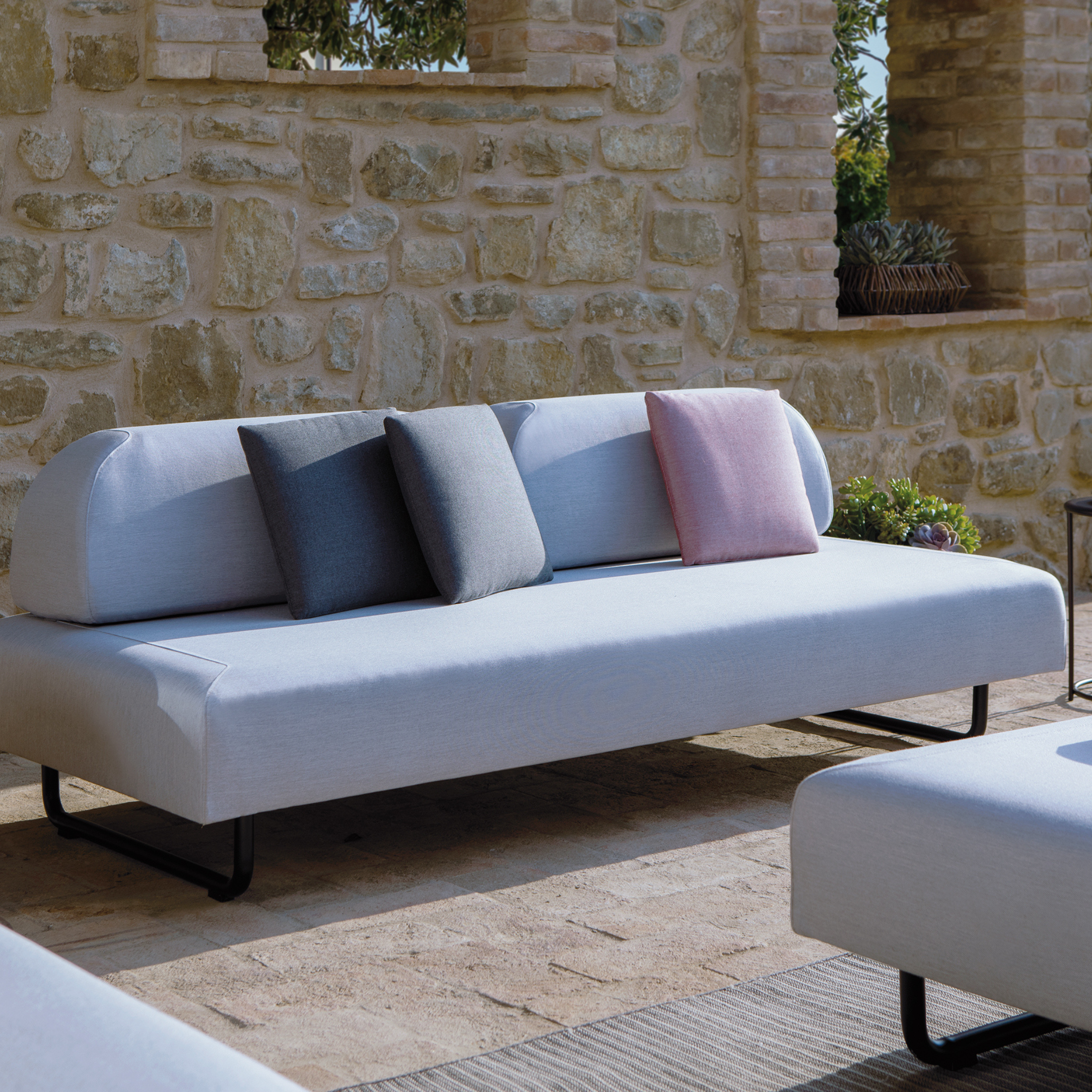 Module canapé double rembourré "Santa Fe" dans jardin en métal 150x90 cm 70h