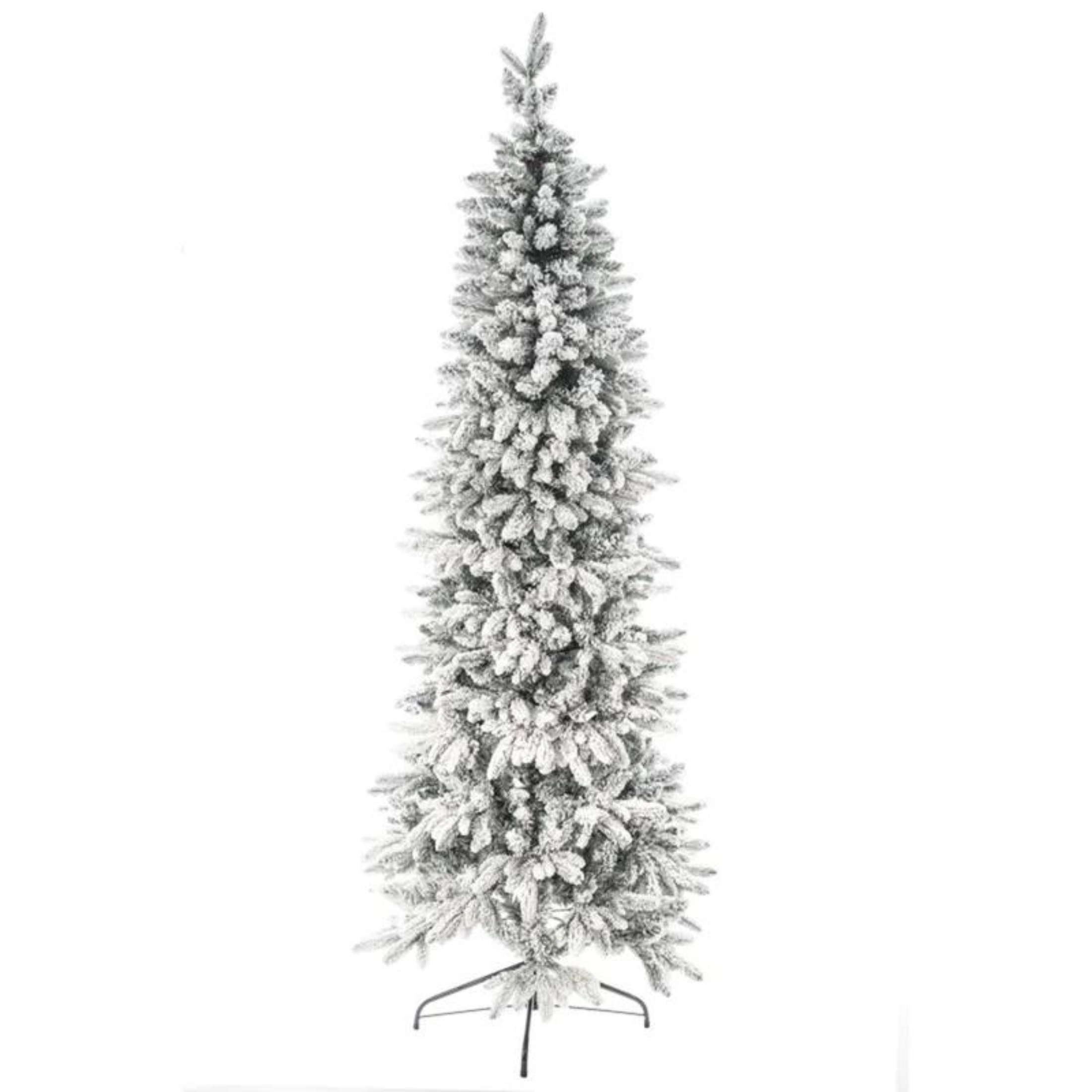 Albero di Natale slim innevato "Snowflake" in PE effetto real touch + PVC + flock h240 cm