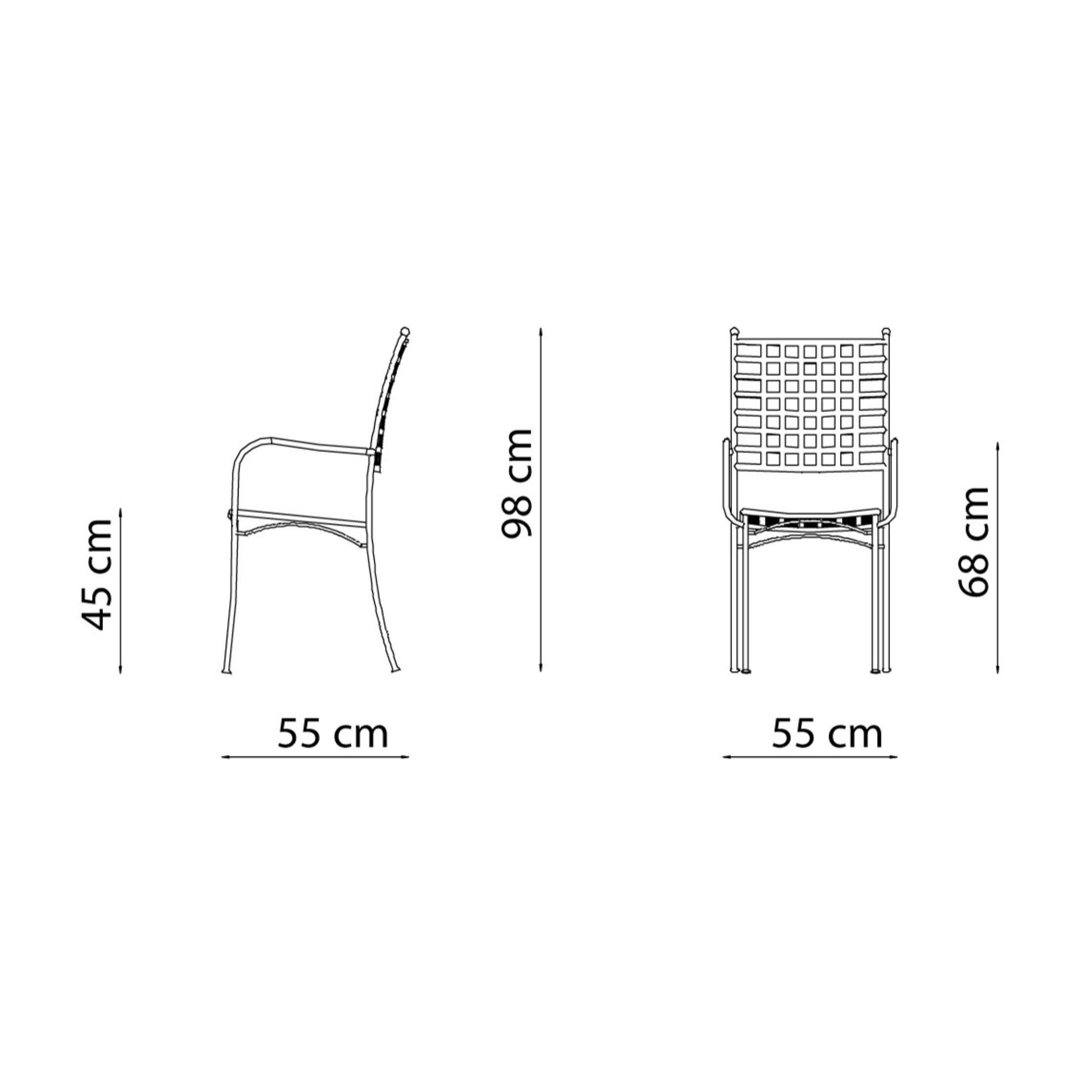 Set di sedie in metallo verniciato "Tosca" da giardino impilabili cm 55x55 98h