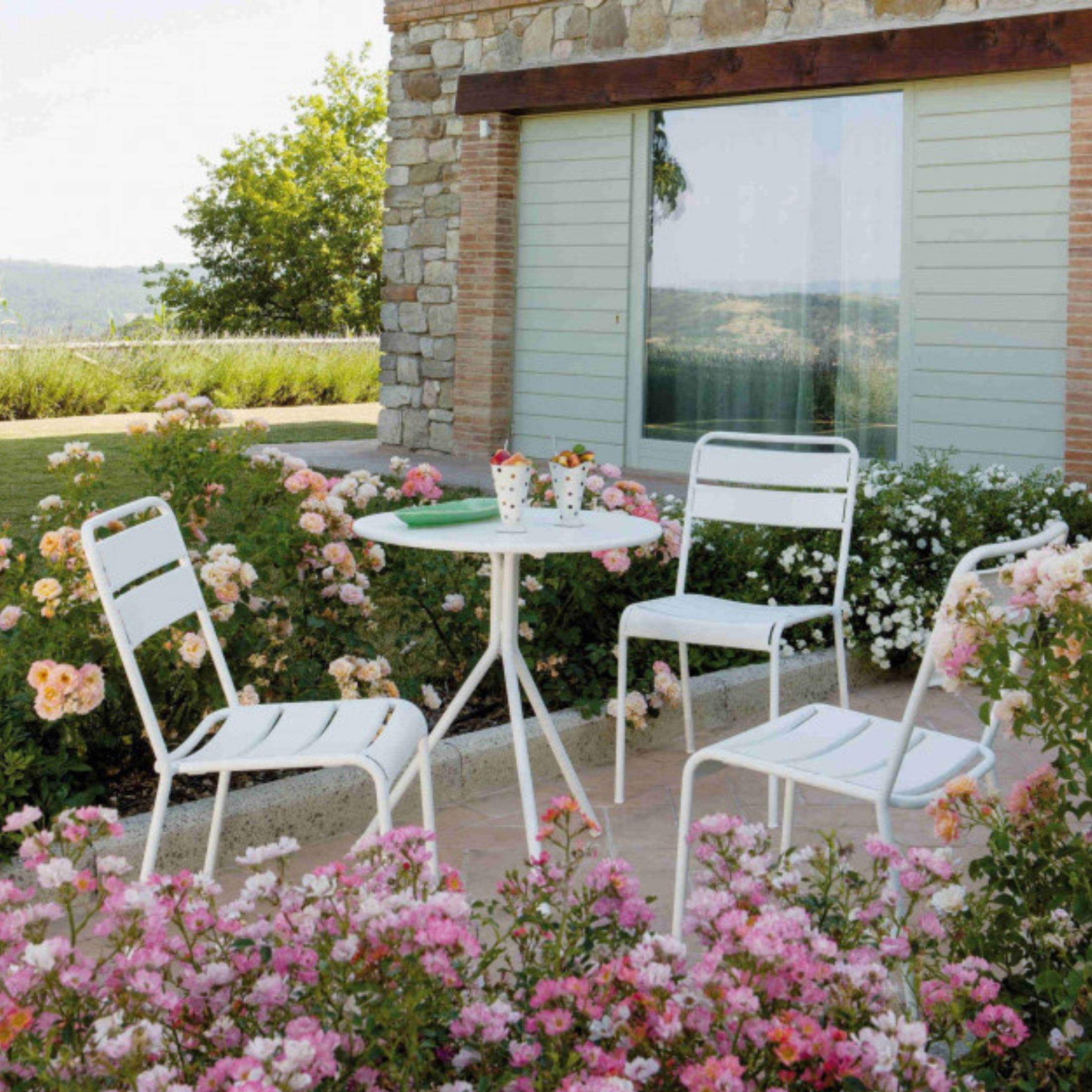 Tavolo tondo in metallo zincato "Twist15" per giardino smontabile h 75 cm