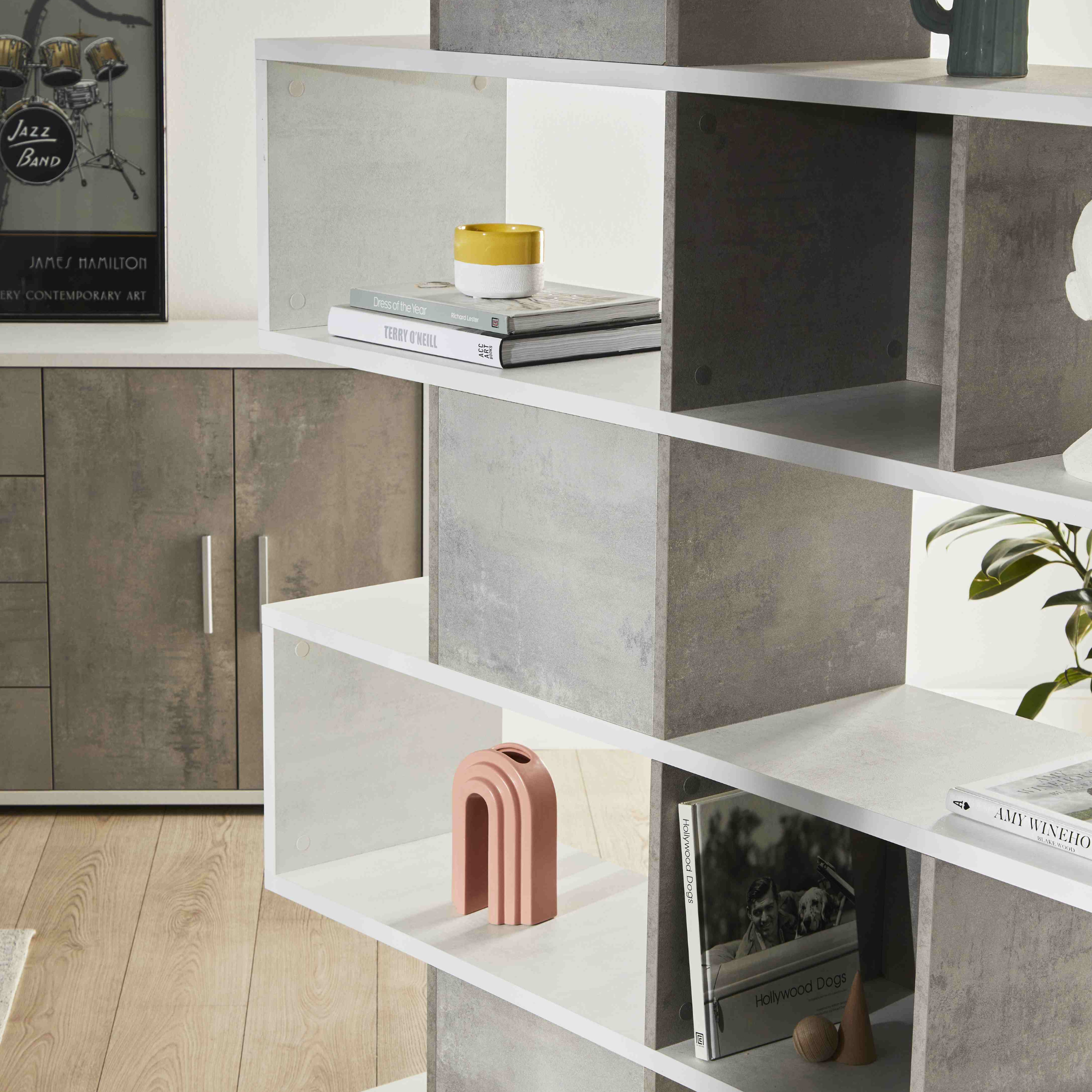 Bibliothèque moderne modulable séparatrice 6 étagères "Freud" 150x37 cm 215h