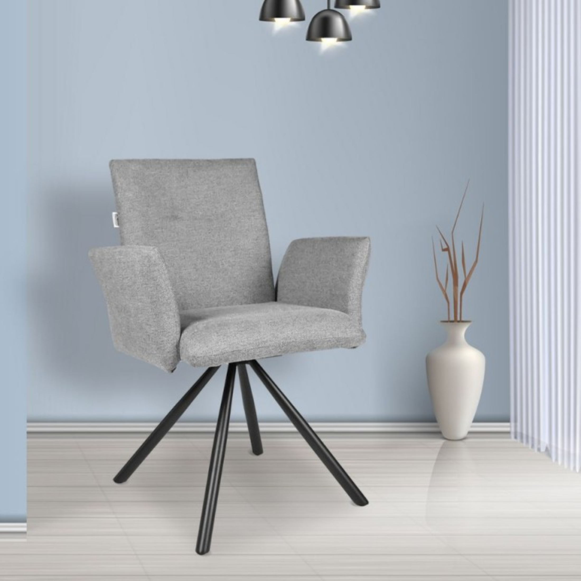 Set di sedie da pranzo girevoli "Mosaic" imbottite in tessuto con gambe in metallo nere cm 66x63 88h