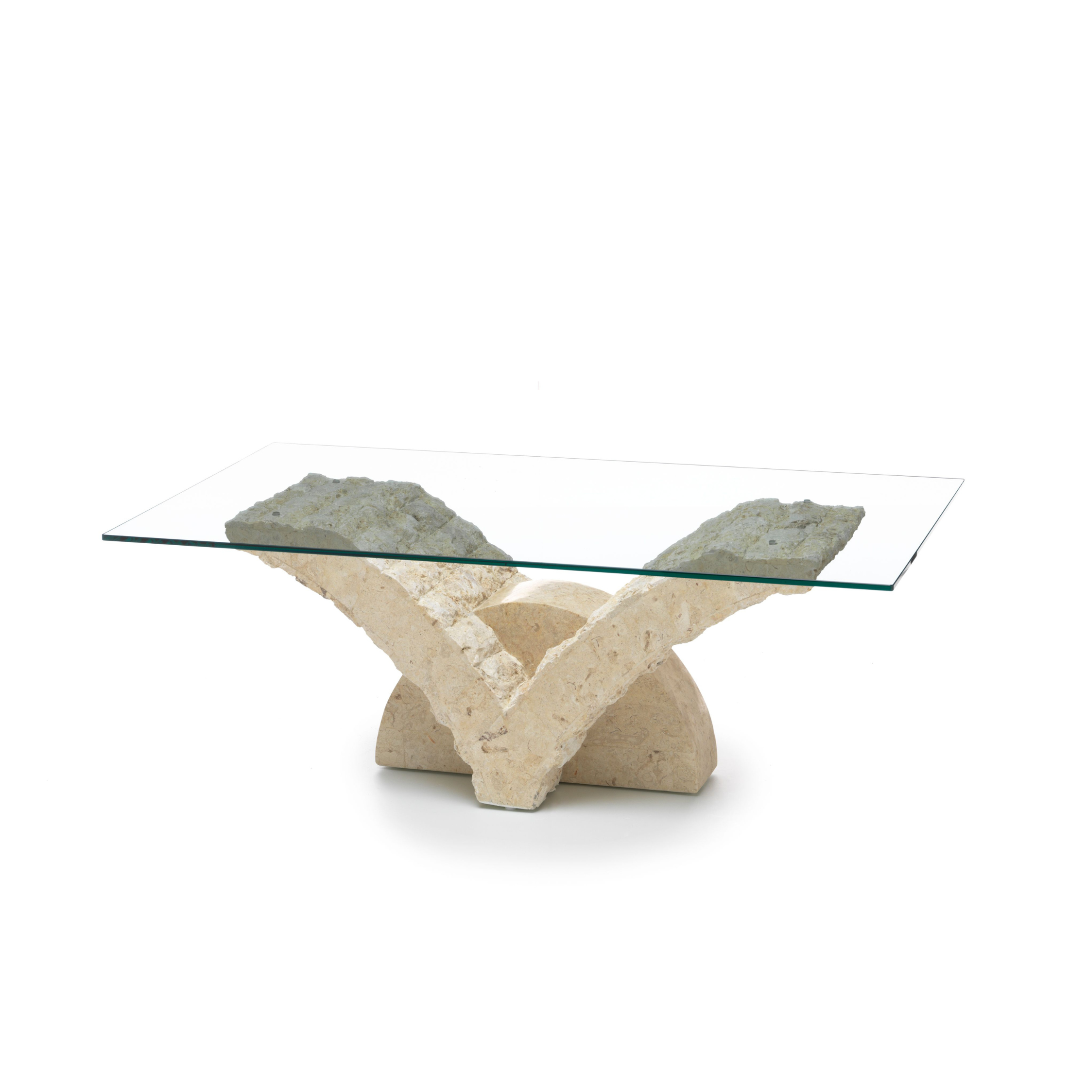 Table basse en pierre fossile "Papillon" 120x70 cm 40h
