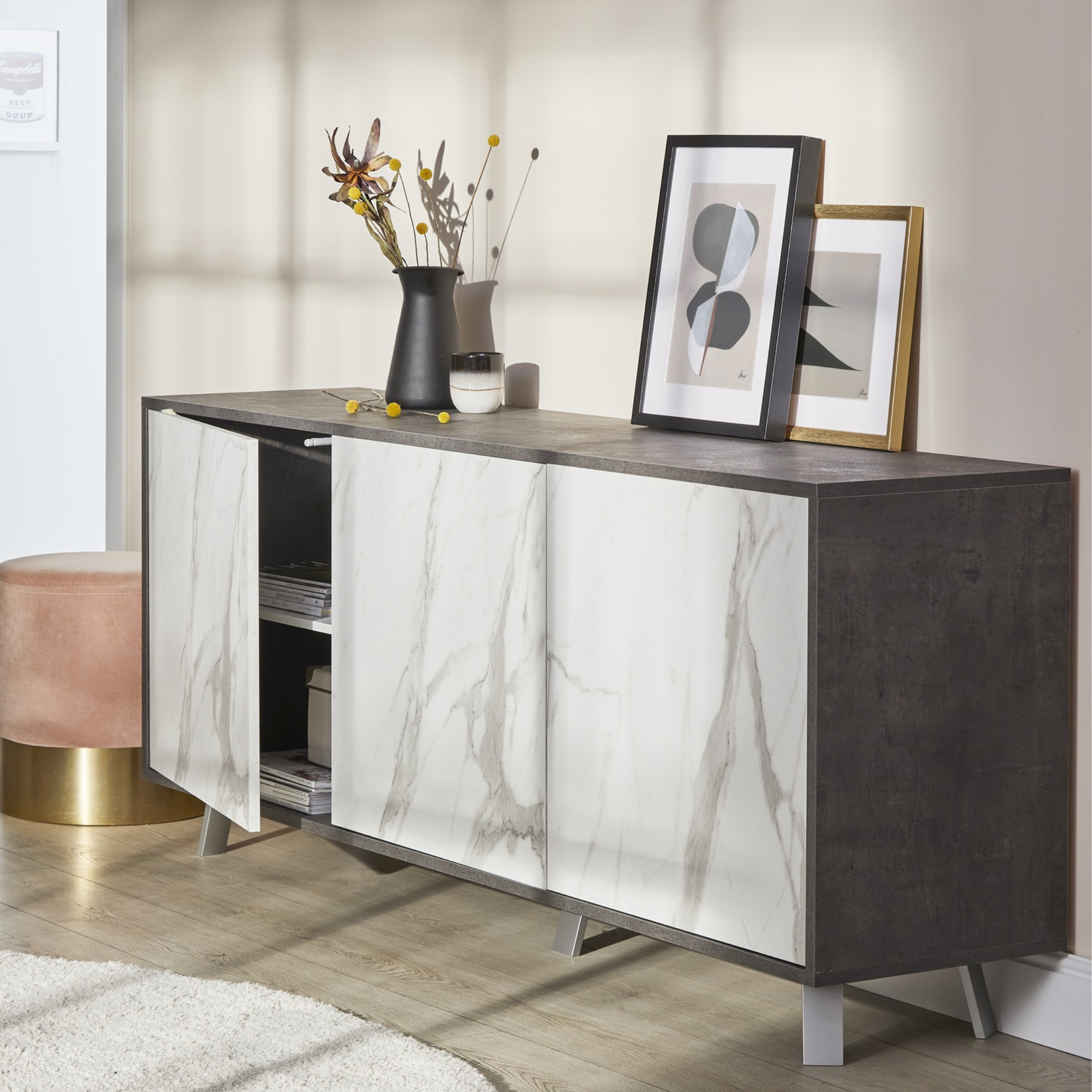 Mobile in legno 3 ante "Alex" madia push pull cm 177x41 74h