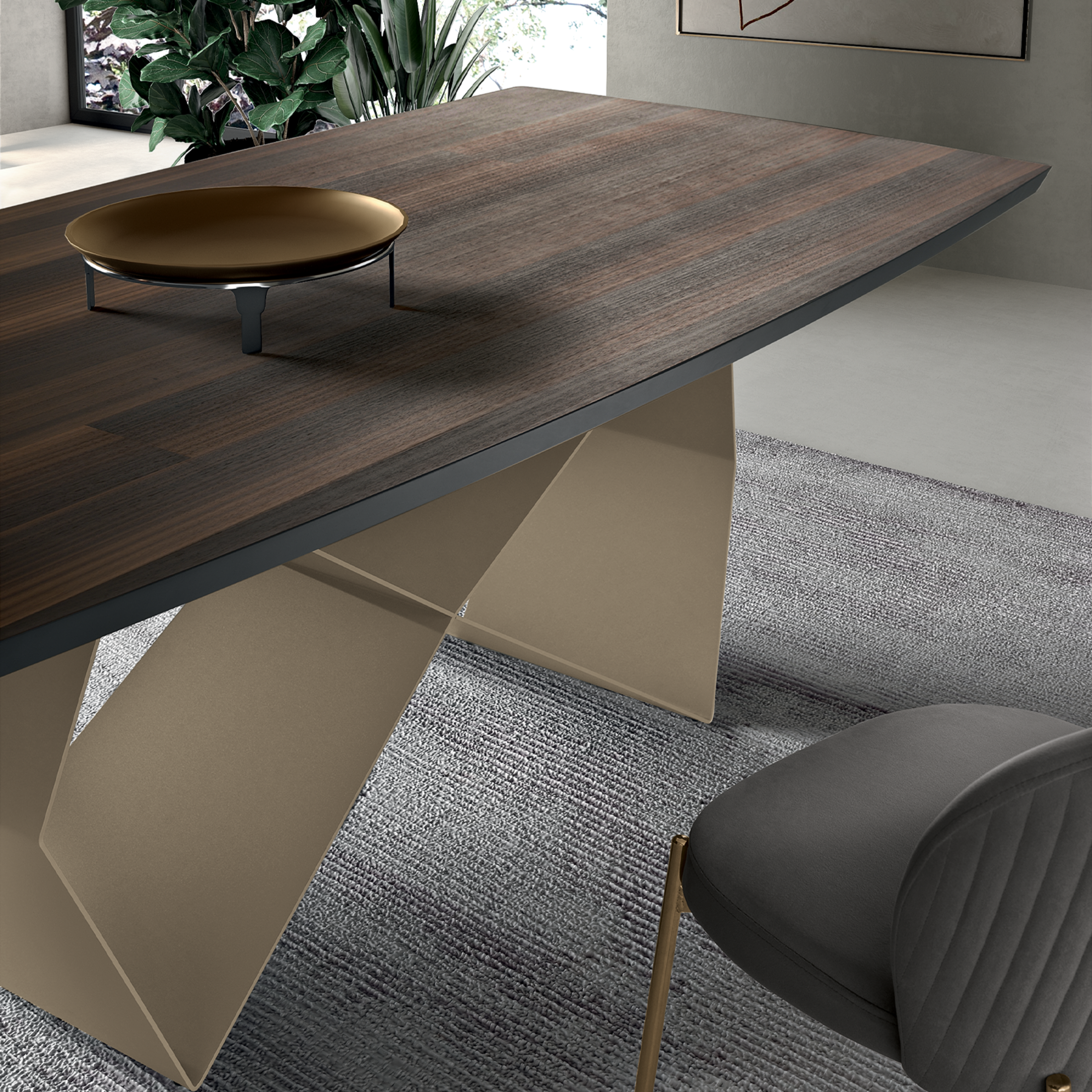 Tavolo fisso da pranzo "Reina" con base in metallo e piano in rovere cm 200x100 75h
