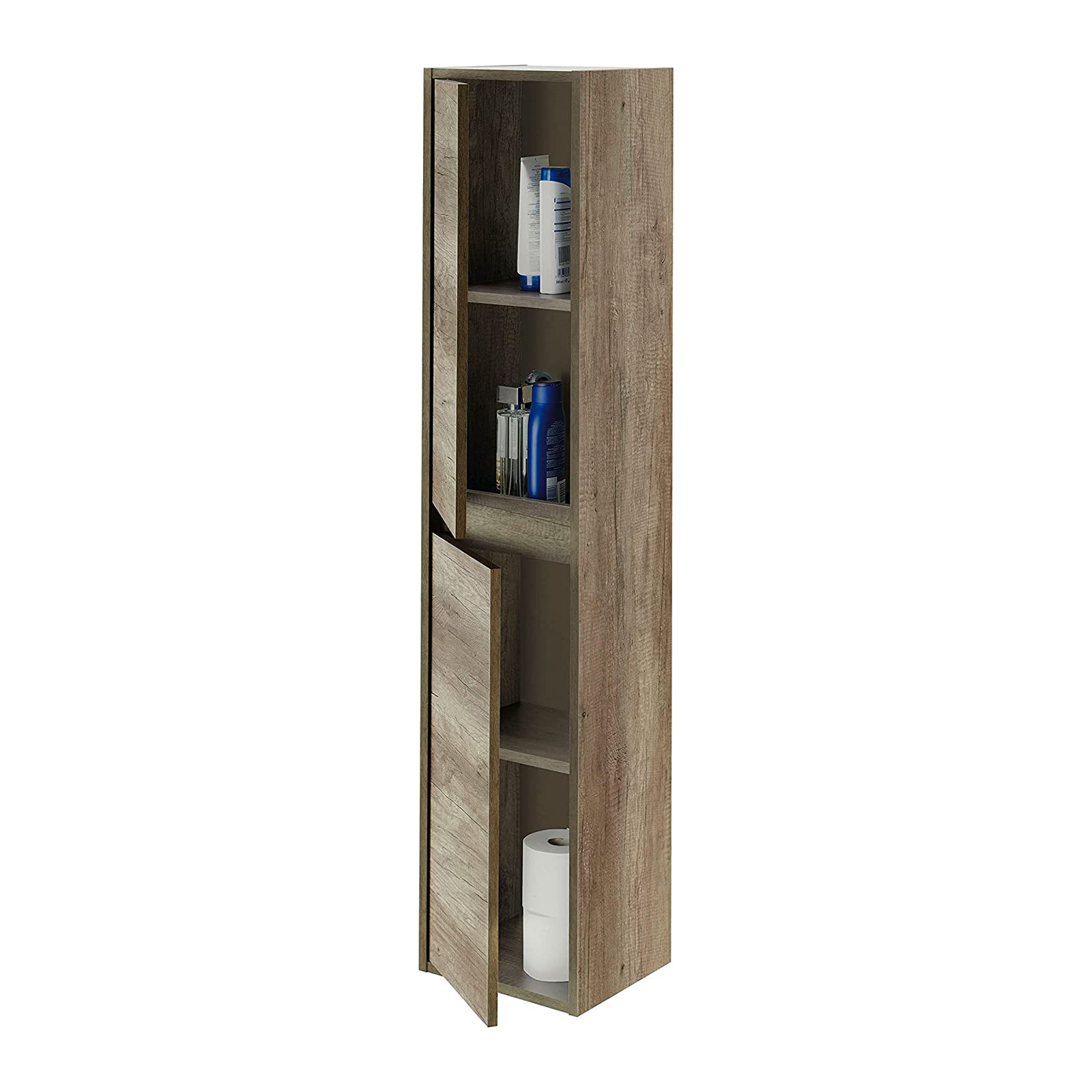 Colonna pensile da bagno Dakota mobile a 2 ante in legno rovere Nordik con 4 ripiani