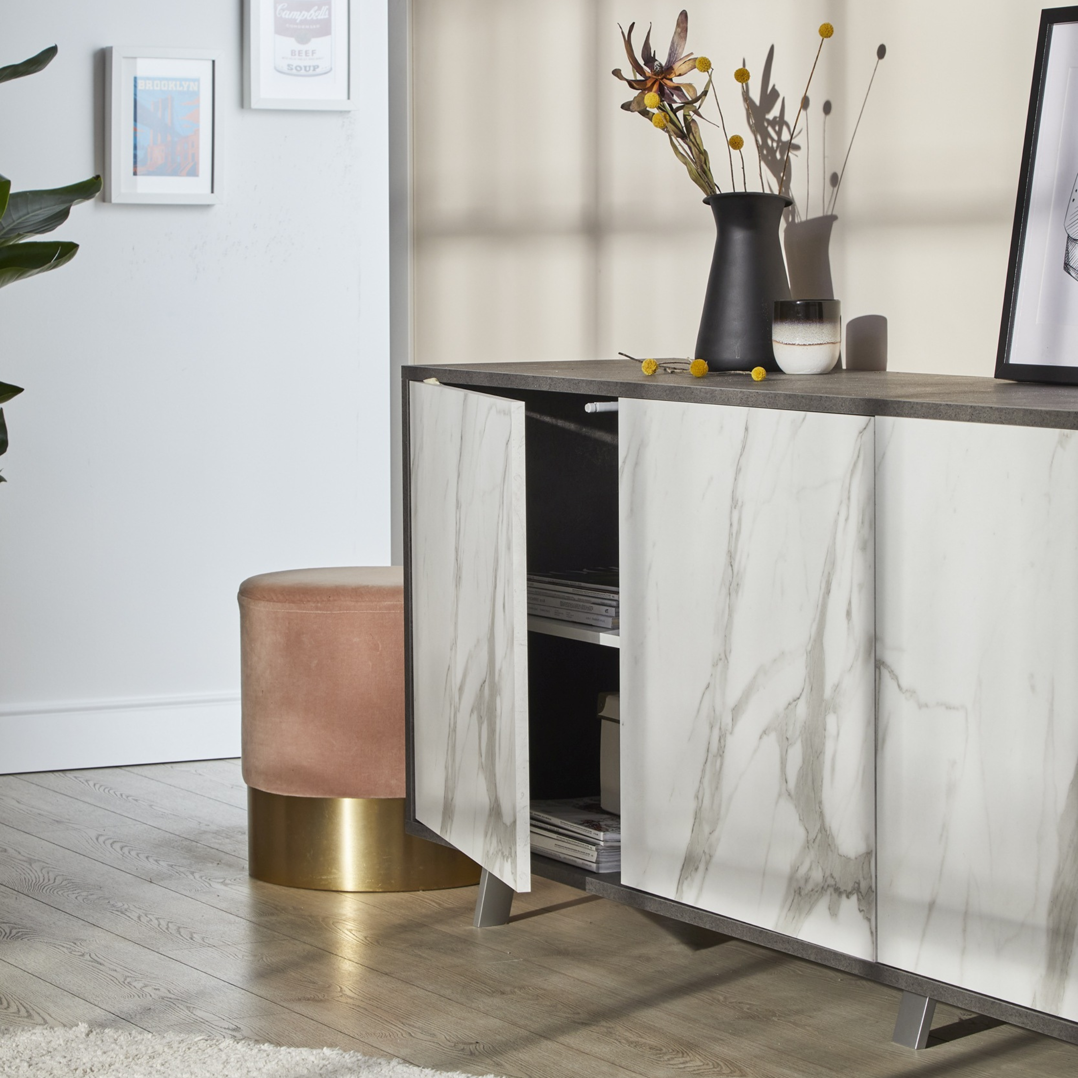 Mobile in legno 3 ante "Alex" madia push pull cm 177x41 74h