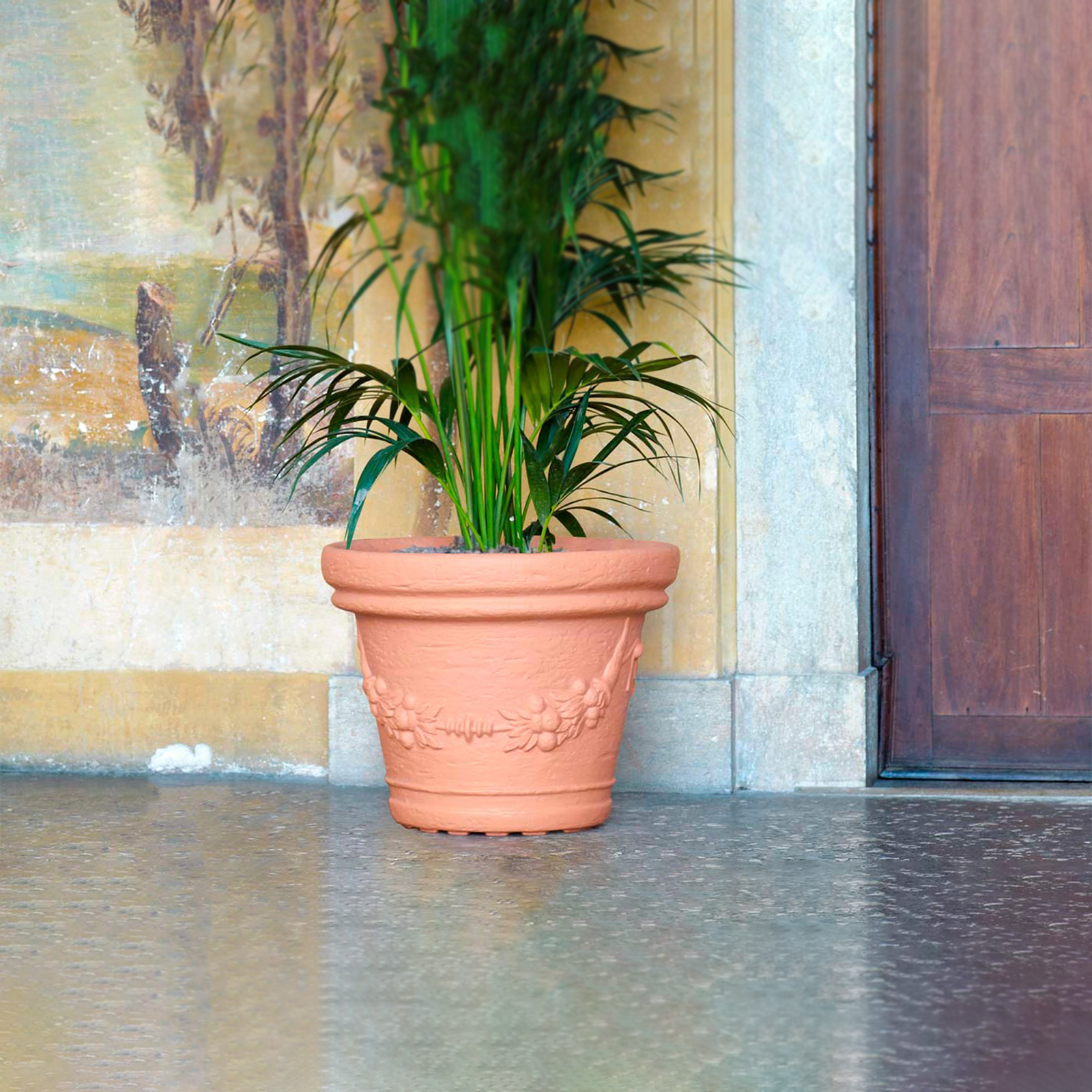 Vaso in resina impruneta Elios per esterno con sottovaso con riserva d'acqua