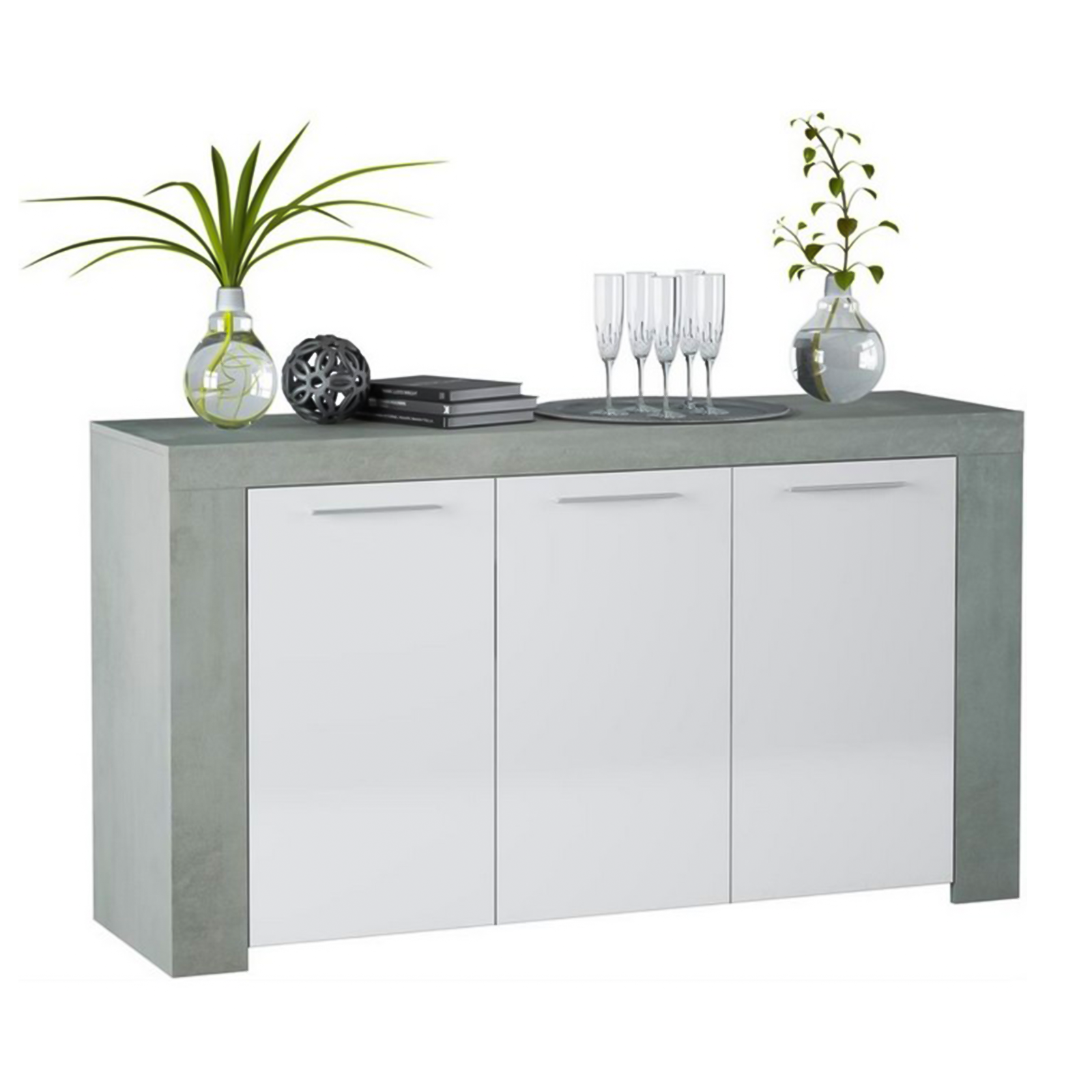 Credenza a 3 ante Ambit bianco e cemento da soggiorno cm 144x42 80h
