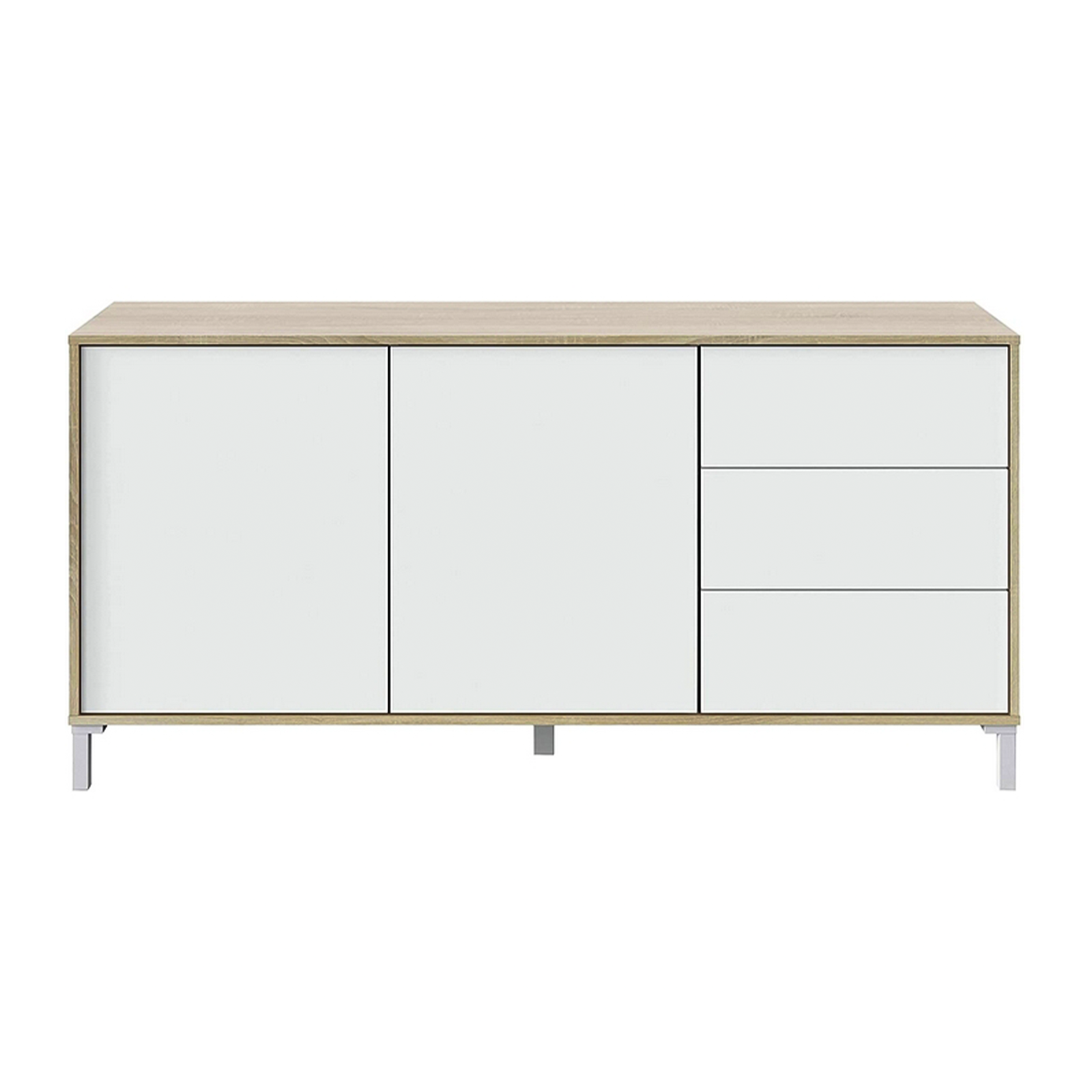 Credenza Brooklyn in truciolare rovere e bianco a 2 ante con 3 ripiano cm 154x41 74h