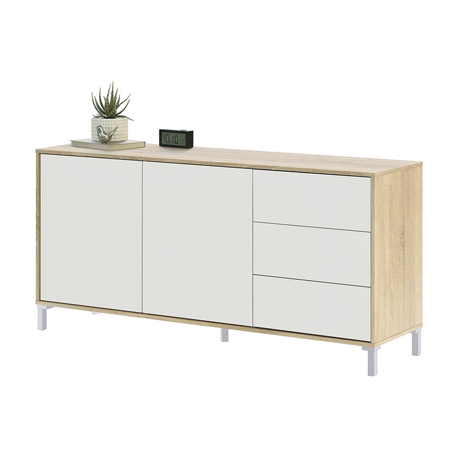 Credenza tre ante in legno bianco e rovere - Spazio Casa