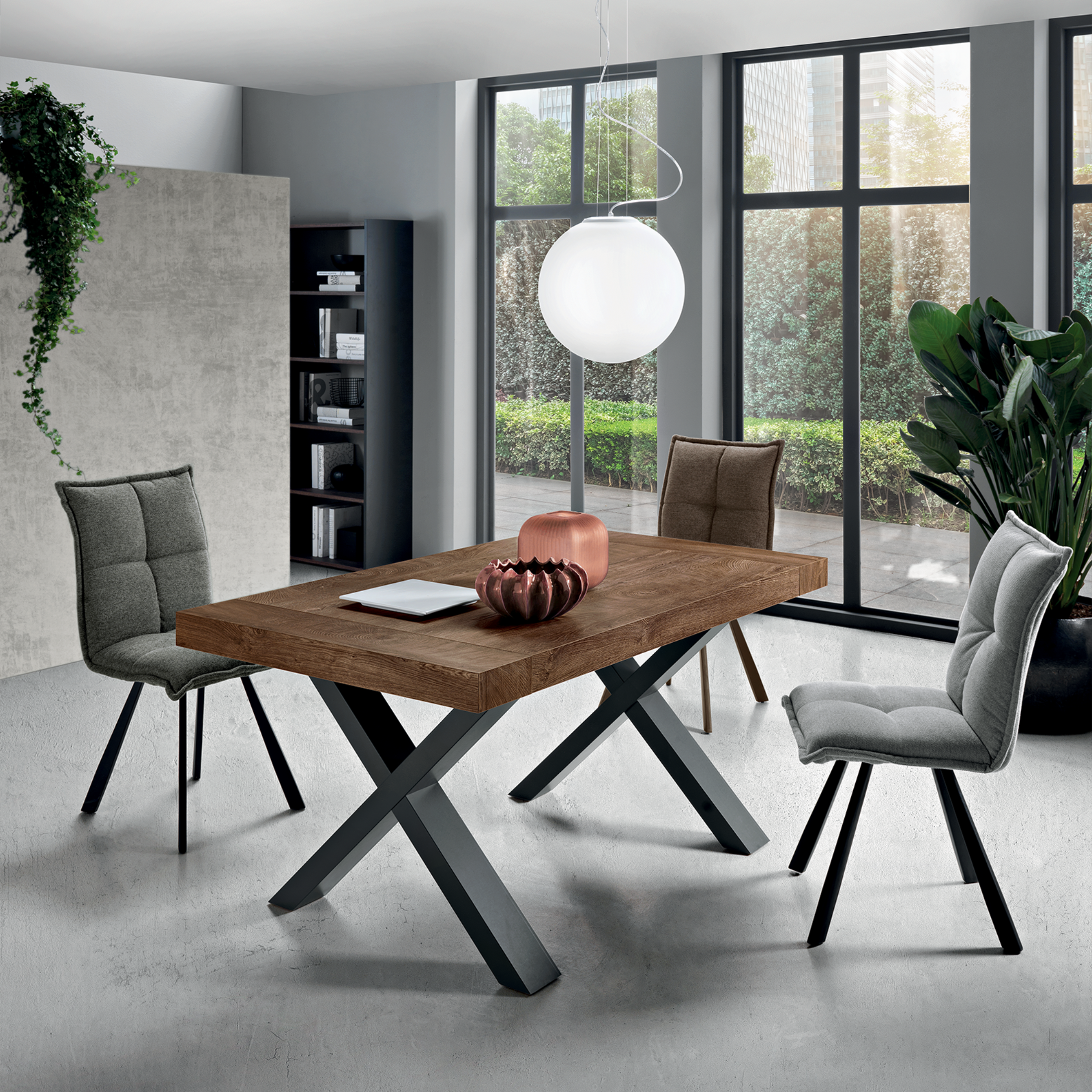 Tavolo allungabile da pranzo "Barton" con allunghe in laminato effetto legno cm 160/260x90 76h