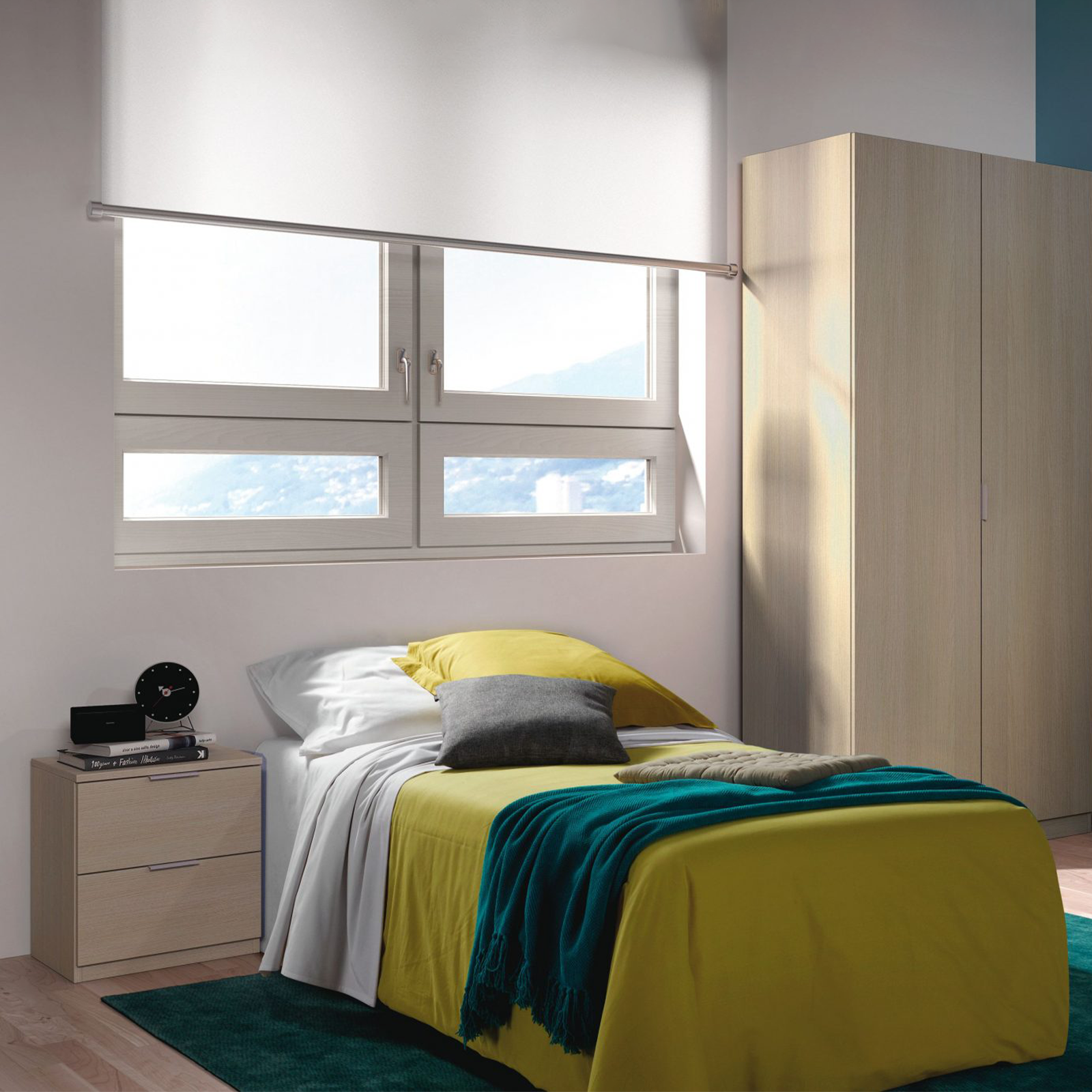 Set mobili per camera da letto Urban cassettiera e comodino in truciolare rovere o bianco