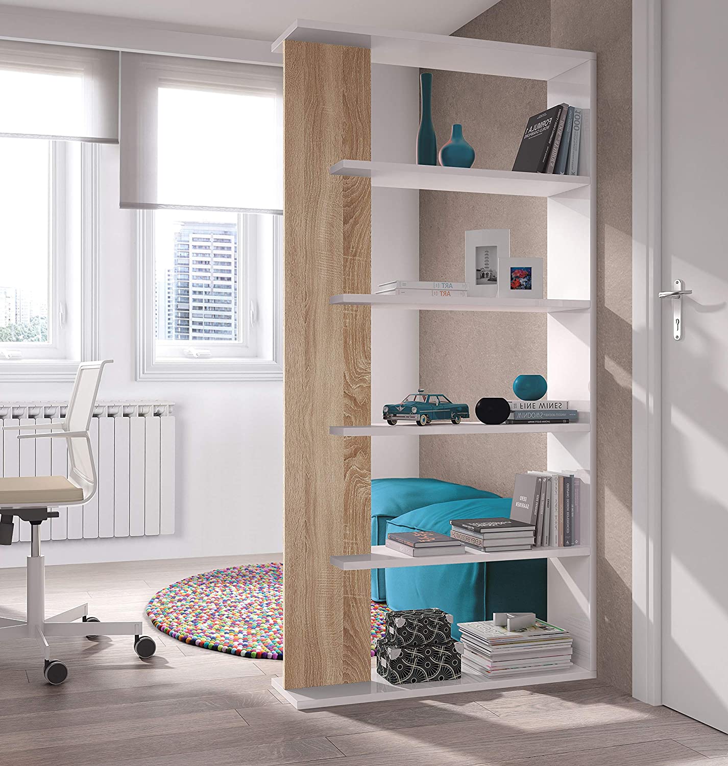 Libreria alta a giorno Alida con 5 ripiani in truciolato cm 90x25 180h