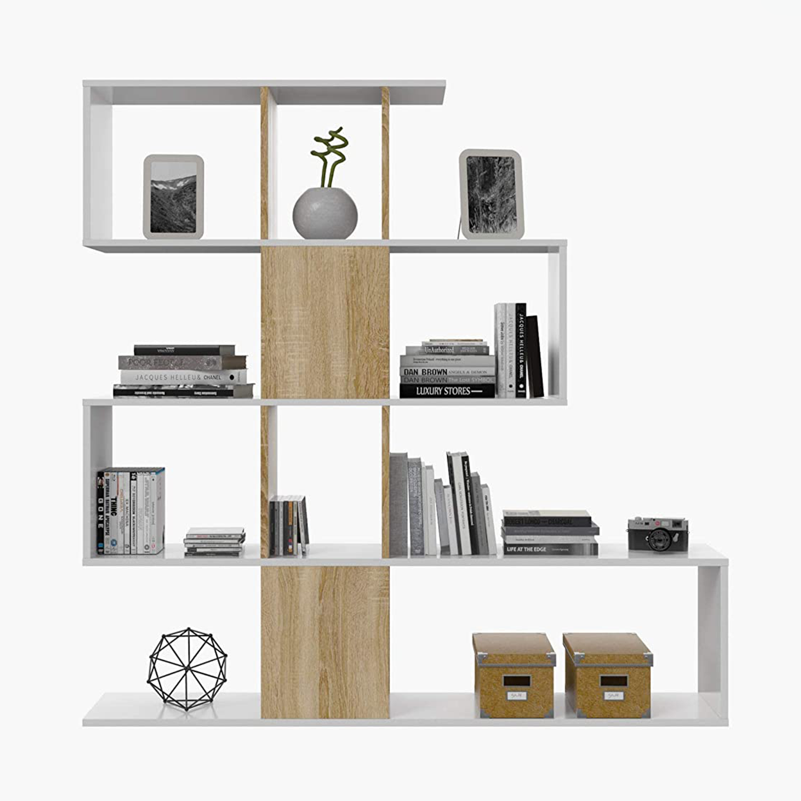 Libreria alta a giorno Zig Zag con 4 ripiani in truciolato cm 145x29 145h